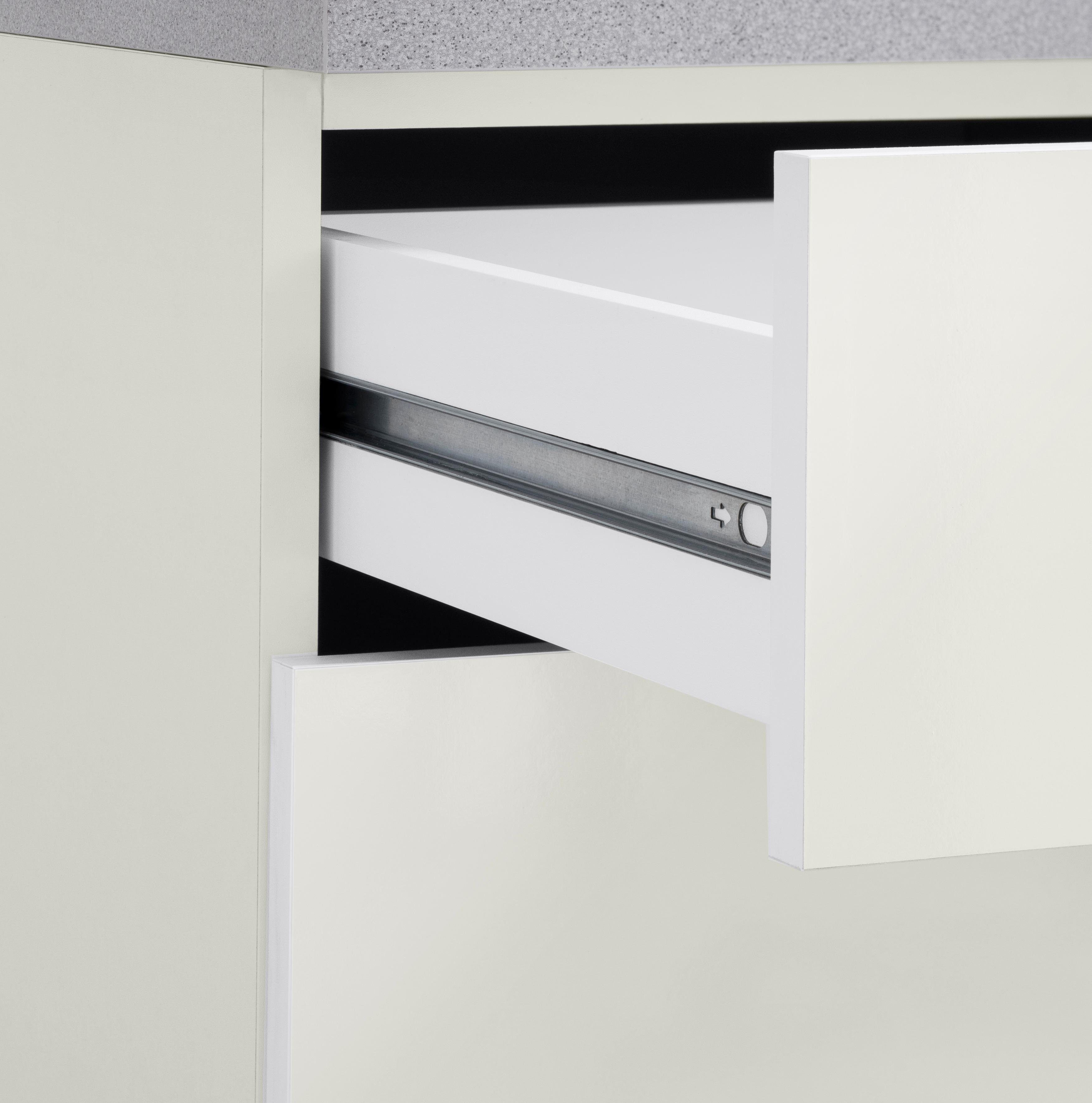 matt E-Geräten, weiß, Weiß Korpus: Grau Küchen cm Glanz, mit Küchenzeile wiho Breite Playa Metallgriffen Arbeitsplatte mit | Cali, Front: weiß 360