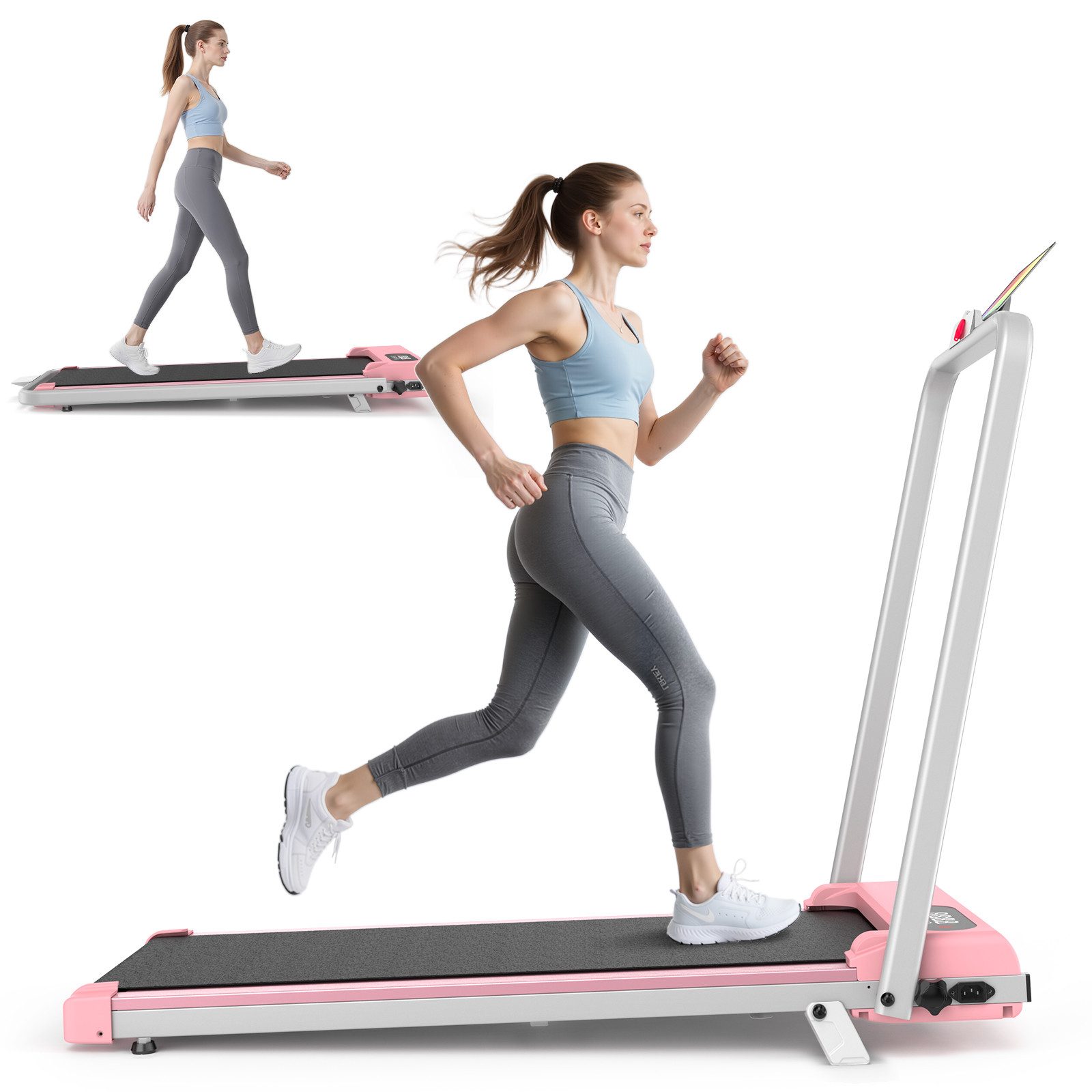 Hamlody Laufband Extrem leises Laufband mit 8 % Steigung, 2,5 PS, klappbar (Set, Zusammenklappbar und mit Rädern), < 40 dB / Geräuscharm, Maximale Belastbarkeit: 145 kg