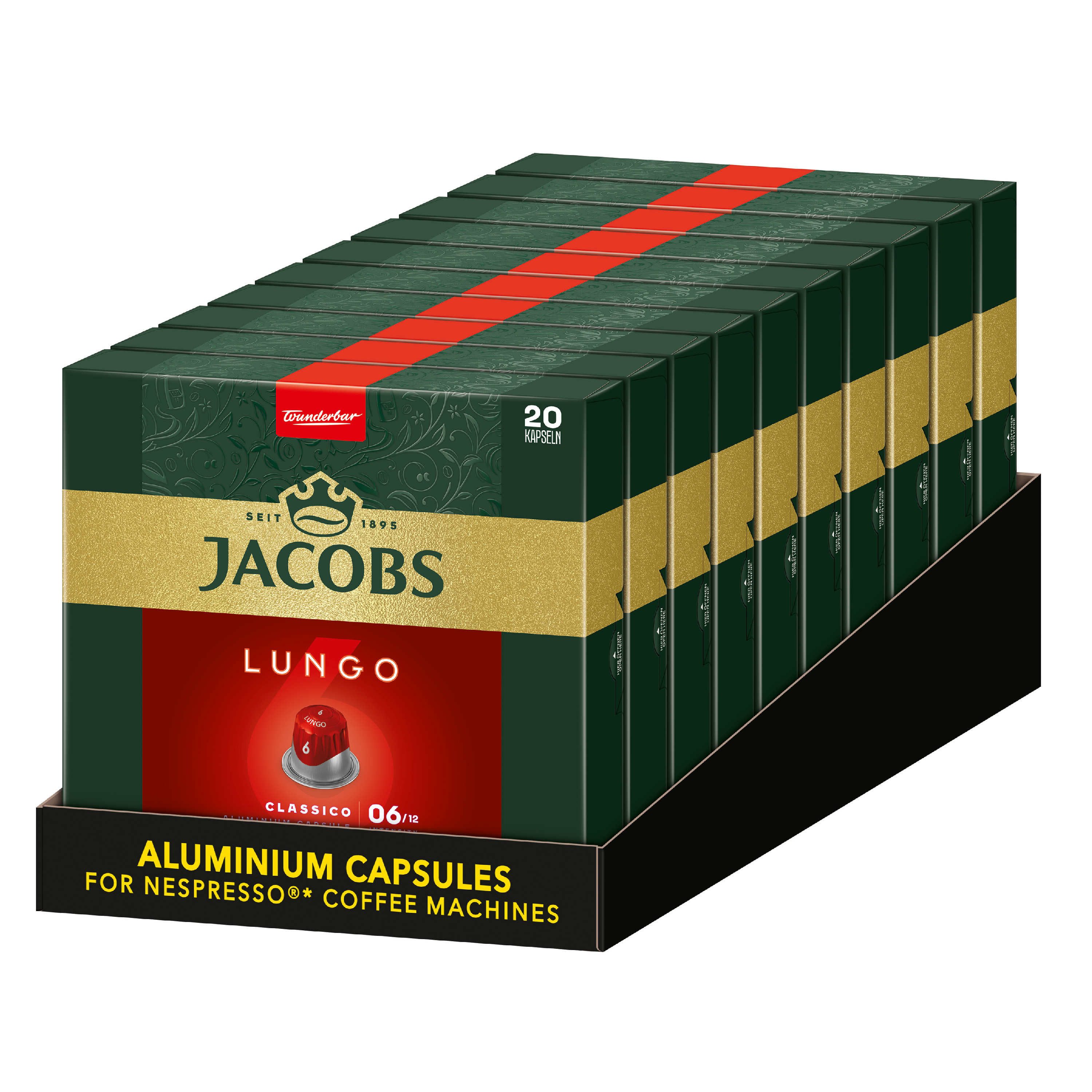 JACOBS Kaffee Kapseln Lungo 6 Classico 10x 20 = 200 Nespresso®* kompatibel, (Packung, 10er Pack)