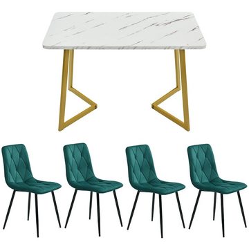Ulife Essgruppe 117×68cm Esstisch mit 4 Stühlen, (Set, 5-tlg), weißer MDF-Tischplatte mit Marmoroptik