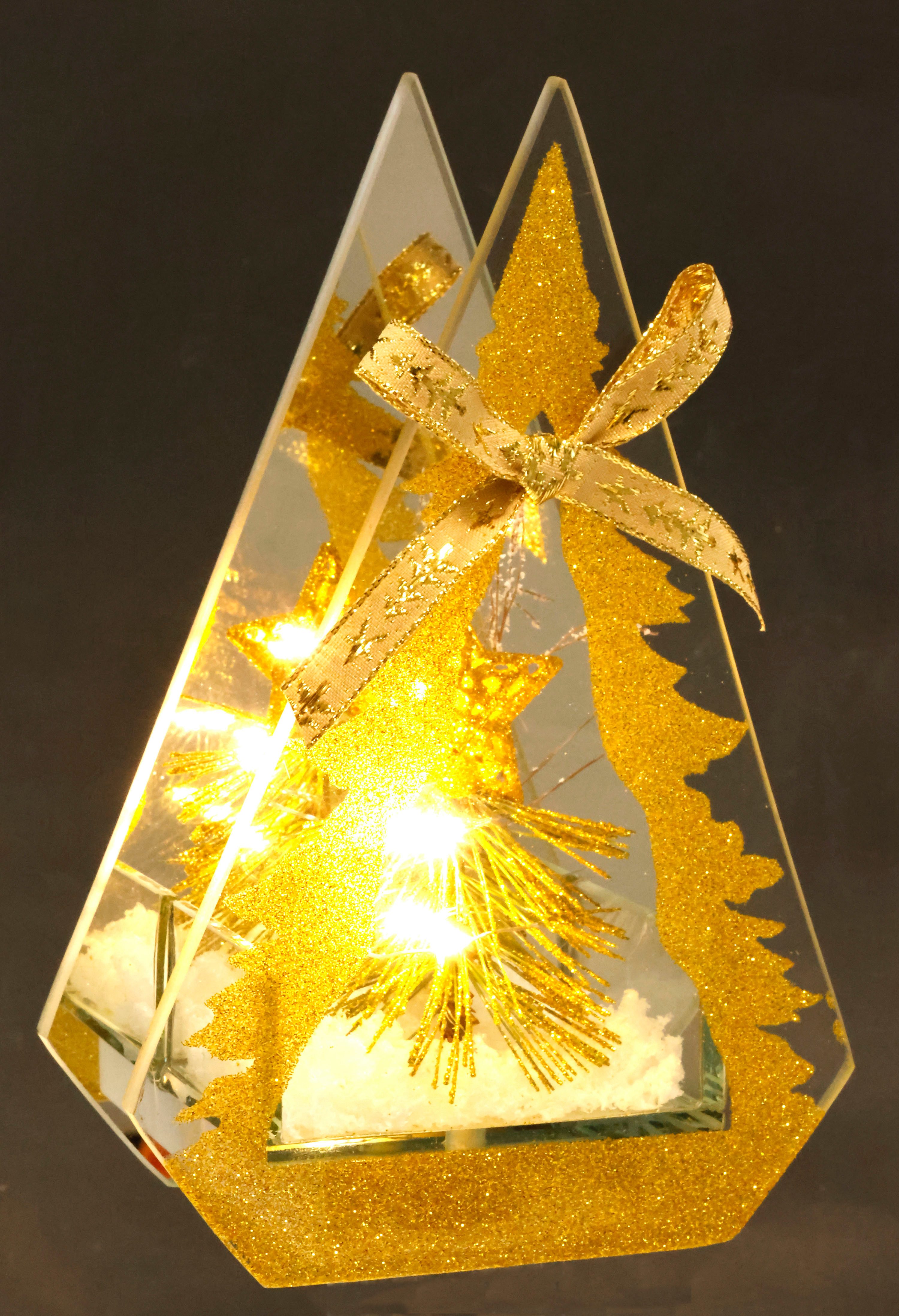 I.GE.A. LED-Dekofigur Dekoobjekt aus Glas mit LED Licht (1 St), Mit Tannenbaum Kunstschnee Deko Weihnachten Weihnachtsdeko Dekoration – Bild 2 von 3
