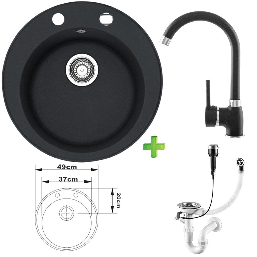 Faizee Home Granitspüle Vela Ø 49cm verschiedene Farben wahlweise mit o. oh günstig online kaufen