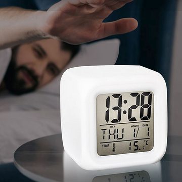 Retoo Wecker LED Wecker Digital Alarmwecker Uhr Kalender Beleuchtet Alarm 7 Farben, LCD-Display, 3 Moden des Leuchtens, Zeit, in zwei Formaten