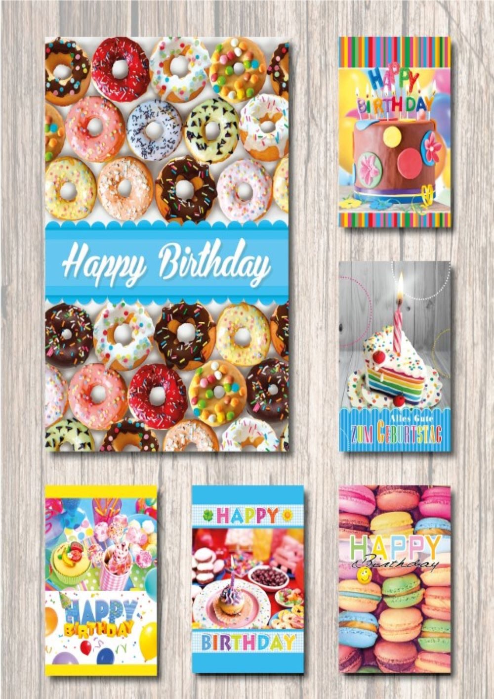 LeNoSa Geburtstagskarte Happy Birthday Kartenset 15 Stück - verschiedene Motive, Geburtstagskarten inkl. Umschlag