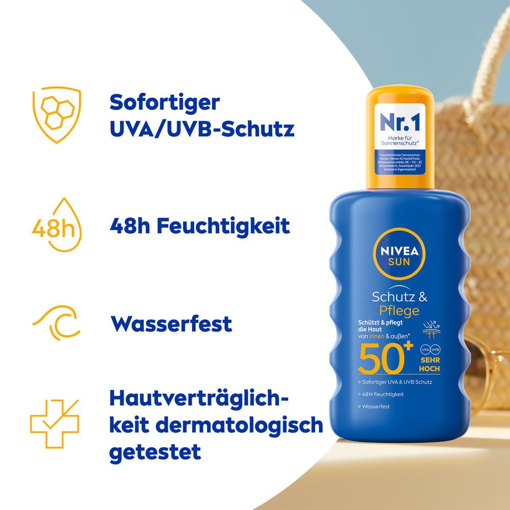 Nivea Sun Sonnenschutzpflege UV GESICHT Sensitiv Sonnenschutz LSF50 & Sonnenspray LSF50+, Set, Für empfindliche Haut, nicht fettend, unparfümiert.