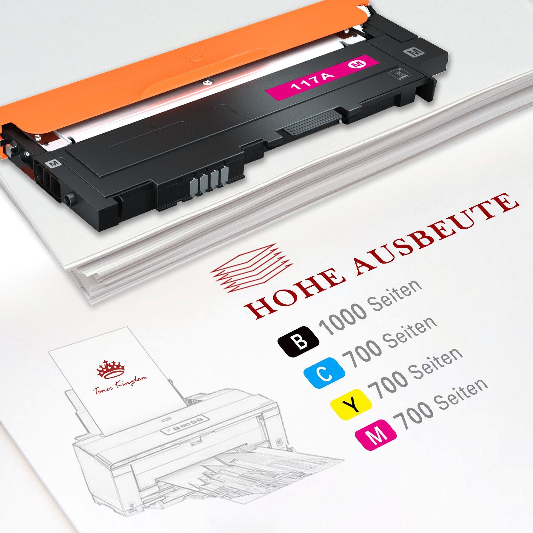 Toner Kingdom Tonerpatrone 4er-Pack Kompatibel für HP 117 117A, (W2070A W2071A W2072A W2073A), Color Laser 150a 150w 150nw MFP 178nwg 178nw 179fwg 179fnw Drucker