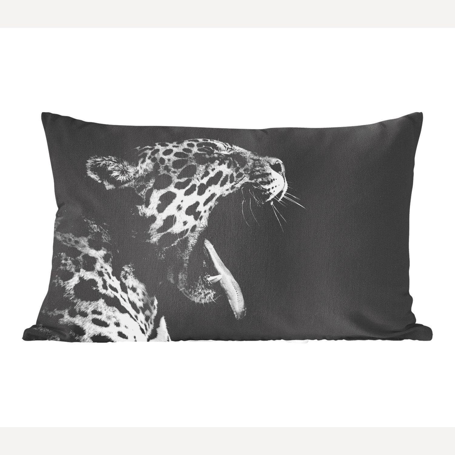 MuchoWow Dekokissen Jaguar - Tier - Schwarz - Weiß, Wohzimmer Dekoration, Zierkissen, Dekokissen mit Füllung, Schlafzimmer