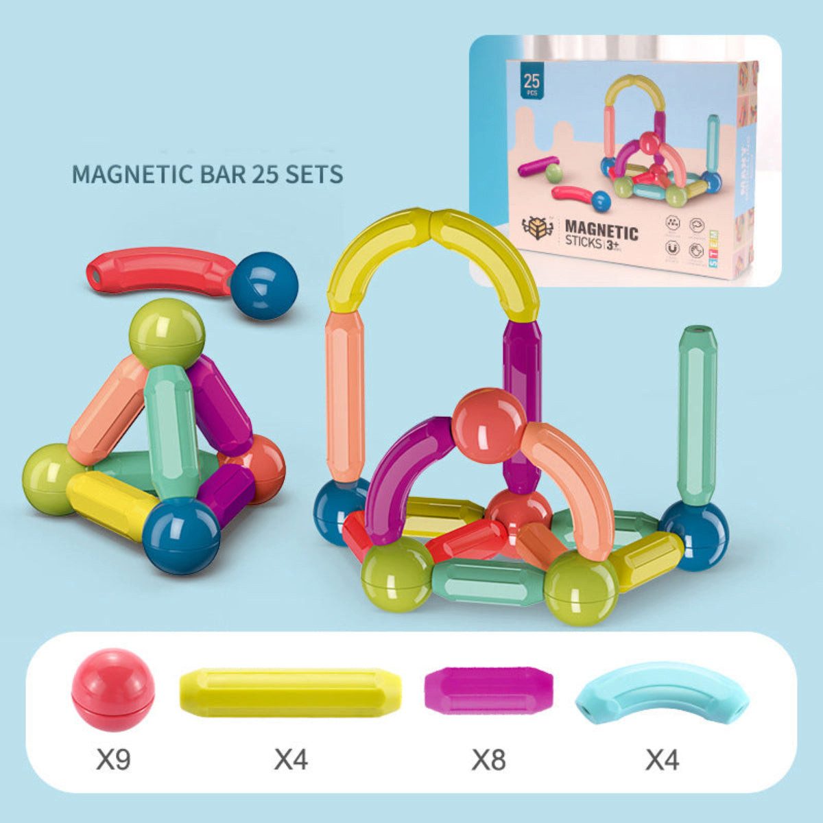 Tinisu Steckspielzeug Magnetbausteine Set für Kinder – Magnetstäbe & Kugeln kreatives Spielz, (25-tlg)