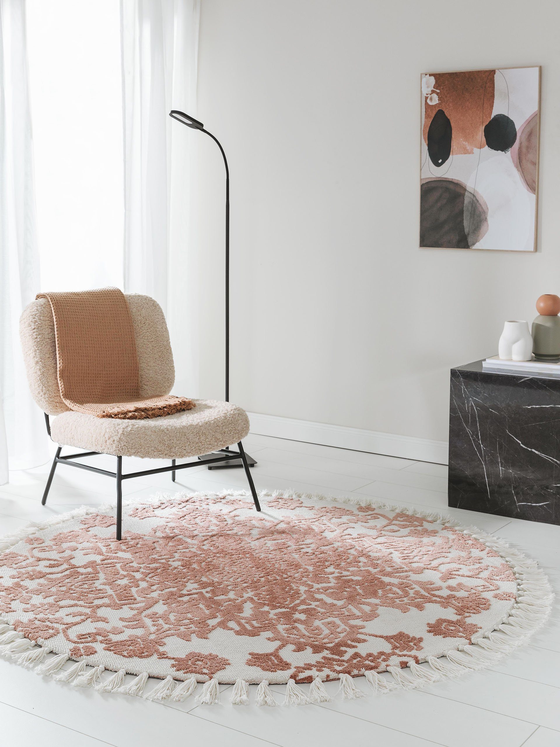 benuta Teppich Elias, rund, Höhe: 6 mm, Kunstfaser, Berber, Ethno-Style, Wohnzimmer