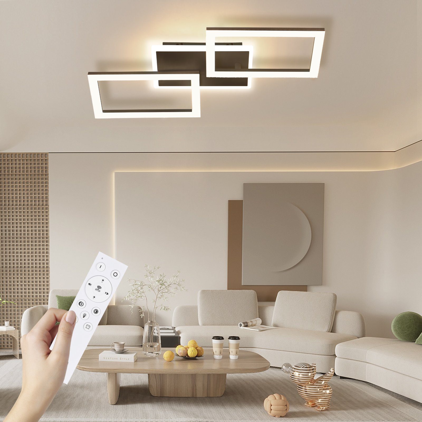 Nettlife LED Deckenleuchte Moderne Fernbedienung mit integriert fest Schwarz LED Schlafzimmerlampe Dimmbare Kristall