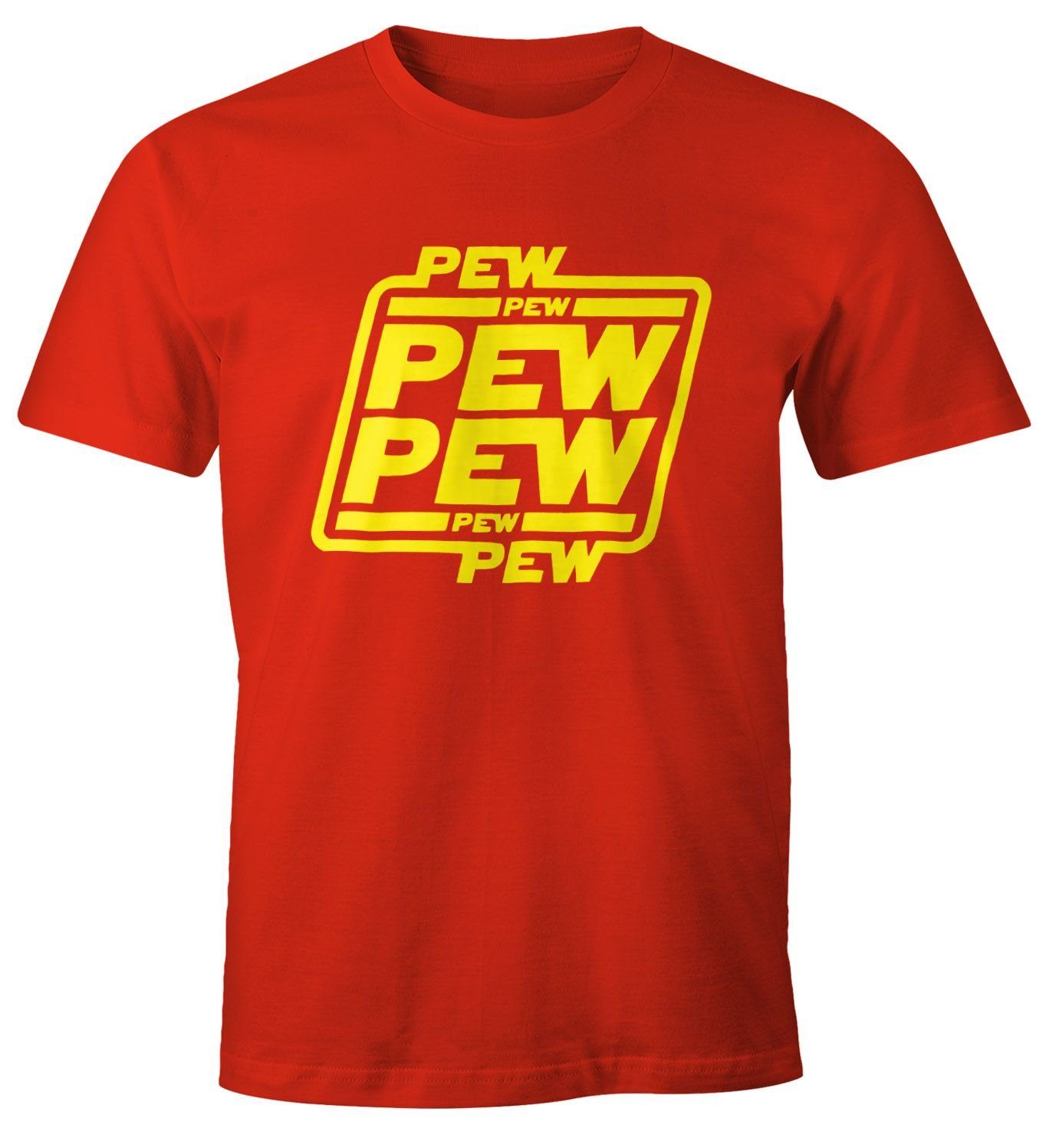 MoonWorks Print-Shirt Herren T-Shirt mit Print Pew rot Moonworks® Fun-Shirt Pew Pew