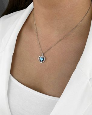 DANIEL CLIFFORD Herzkette 'Bella' Damen Halskette Silber 925 mit Herz Anhänger Kristall blau (inkl. Verpackung), Kette aus Sterling Silber 925 mit Zirkonia Kristallen