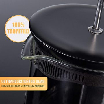 Thiru French Press Kanne Kaffeebereiter mit 4D Filtersystem, Edelstahl & Glas