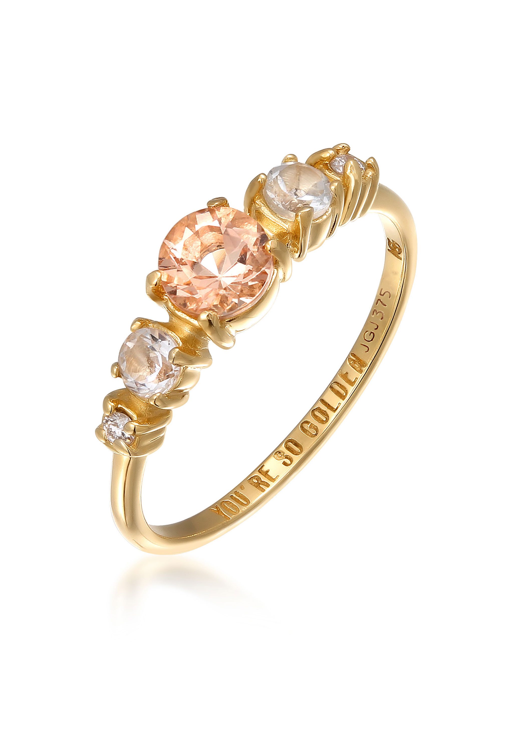 HAZE & GLORY Fingerring Diamanten Laborgezüchtet (0.03 ct) Morganit 375 Gelbgold, Diamant
