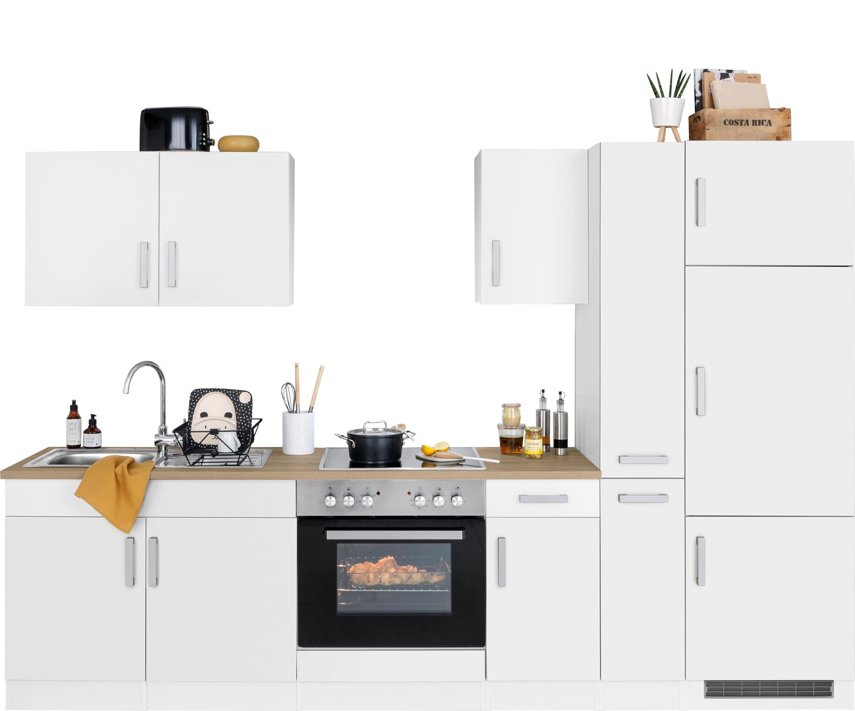 KOCHSTATION Küchenzeile KS-Gera, Breite 300 cm, wahlweise mit E-Geräten, mit Arbeitsplatte