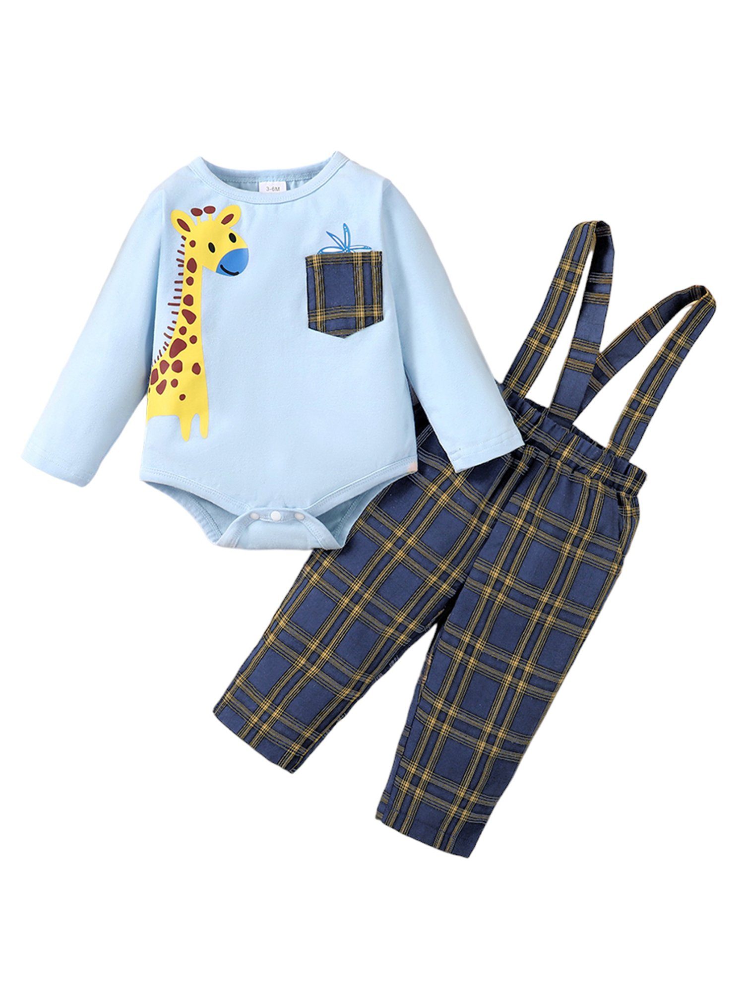 Set Strampler für und Set Herbst zweiteiliges (Set, süßes Langarmshirt Lässiges Overall modischer Baby karierter für Frühling und Jungen, Hose & Lapastyle Bedruckter 2-tlg)