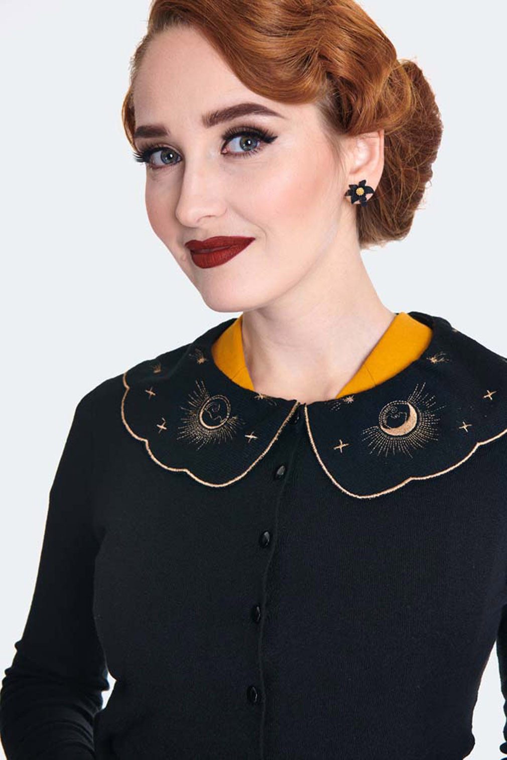 Voodoo Vixen Strickjacke Embroidered Moon Phases Collar Cardigan Vintage Re günstig online kaufen