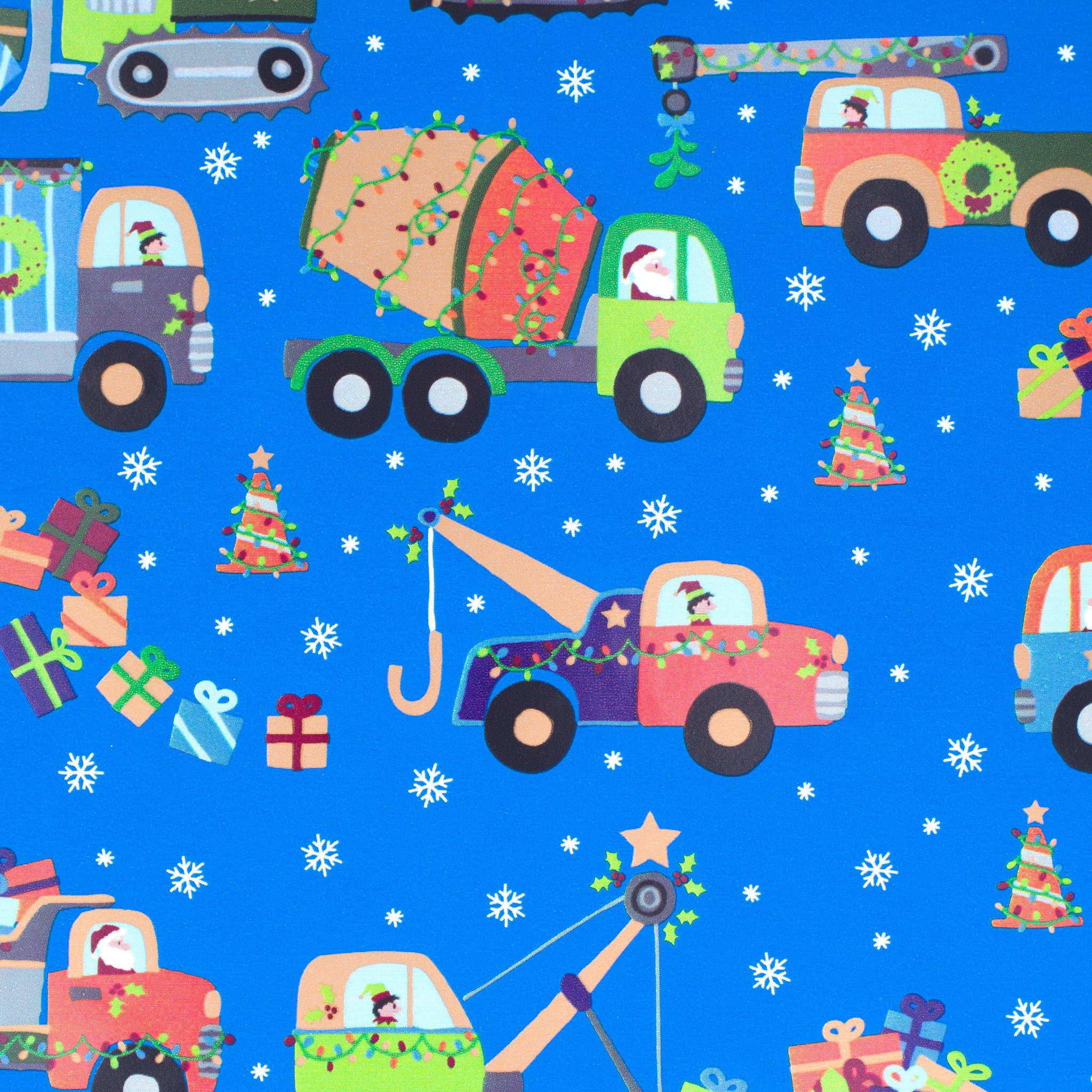 Star Geschenkpapier, Geschenkpapier Baufahrzeuge 70cm x 2m Rolle Blau / Bunt