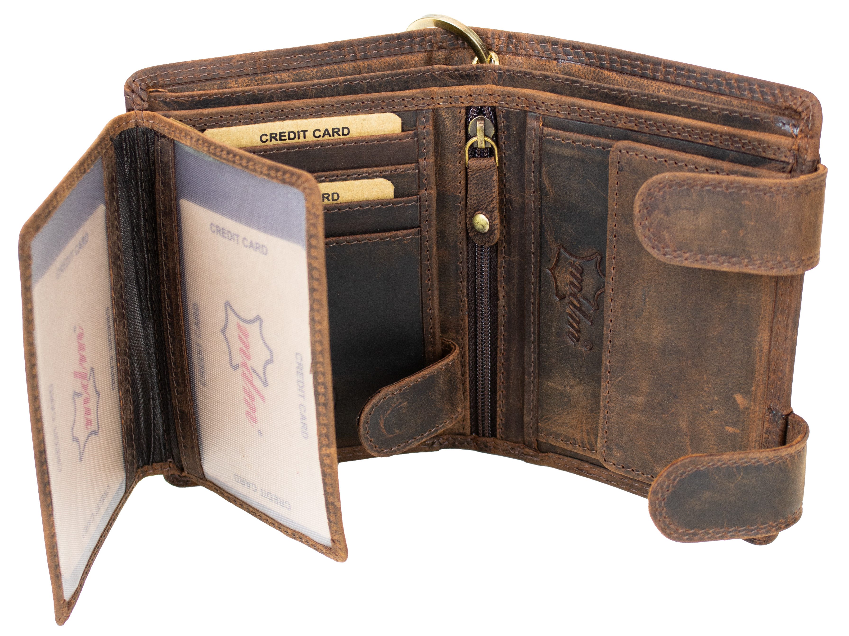 MDM Brieftasche Biker Geldbörse aus echtem Leder mit Metallkette und Adler-Prägung, 100 % Rindsleder Vintage-Design