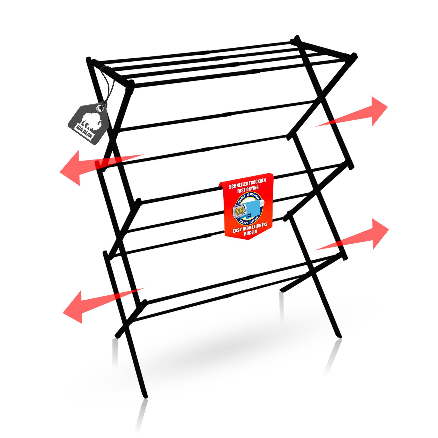 BigDean Wäscheständer Standtrockner platzsparend Schwarz – Wäscheturm mit Teleskopfunktion, Flexibel Aufstellbar, Platzsparend, Stabil