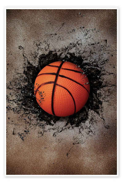 Posterlounge Poster Editors Choice, Steinmauer und Basketball, Fitnessraum Illustration