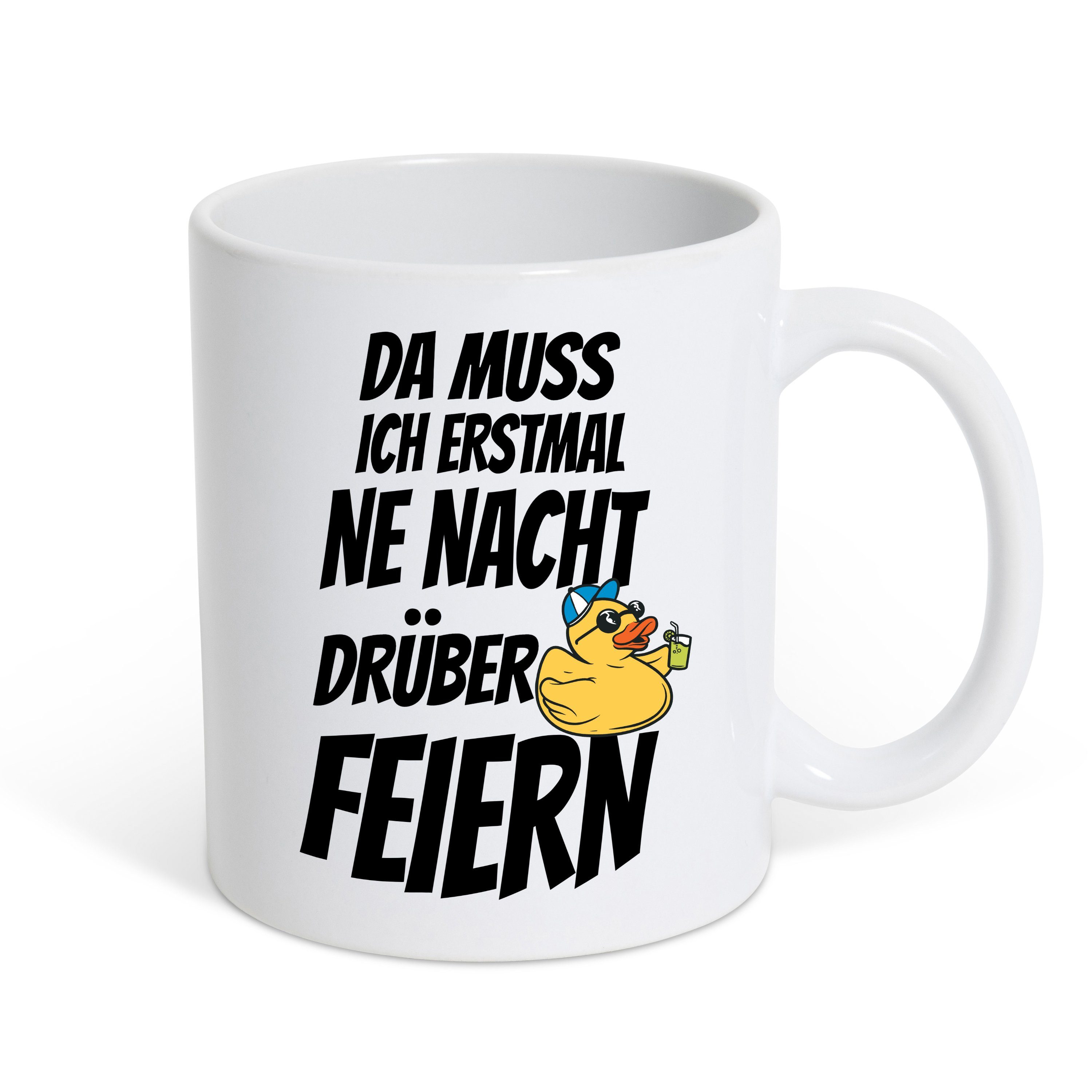 Youth Designz Tasse DA MUSS ICH ERSTMAL NE NACHT DRÜBER FEIERN Kaffeetasse Geschenk, Keramik, mit lustigem Spruch Weiss