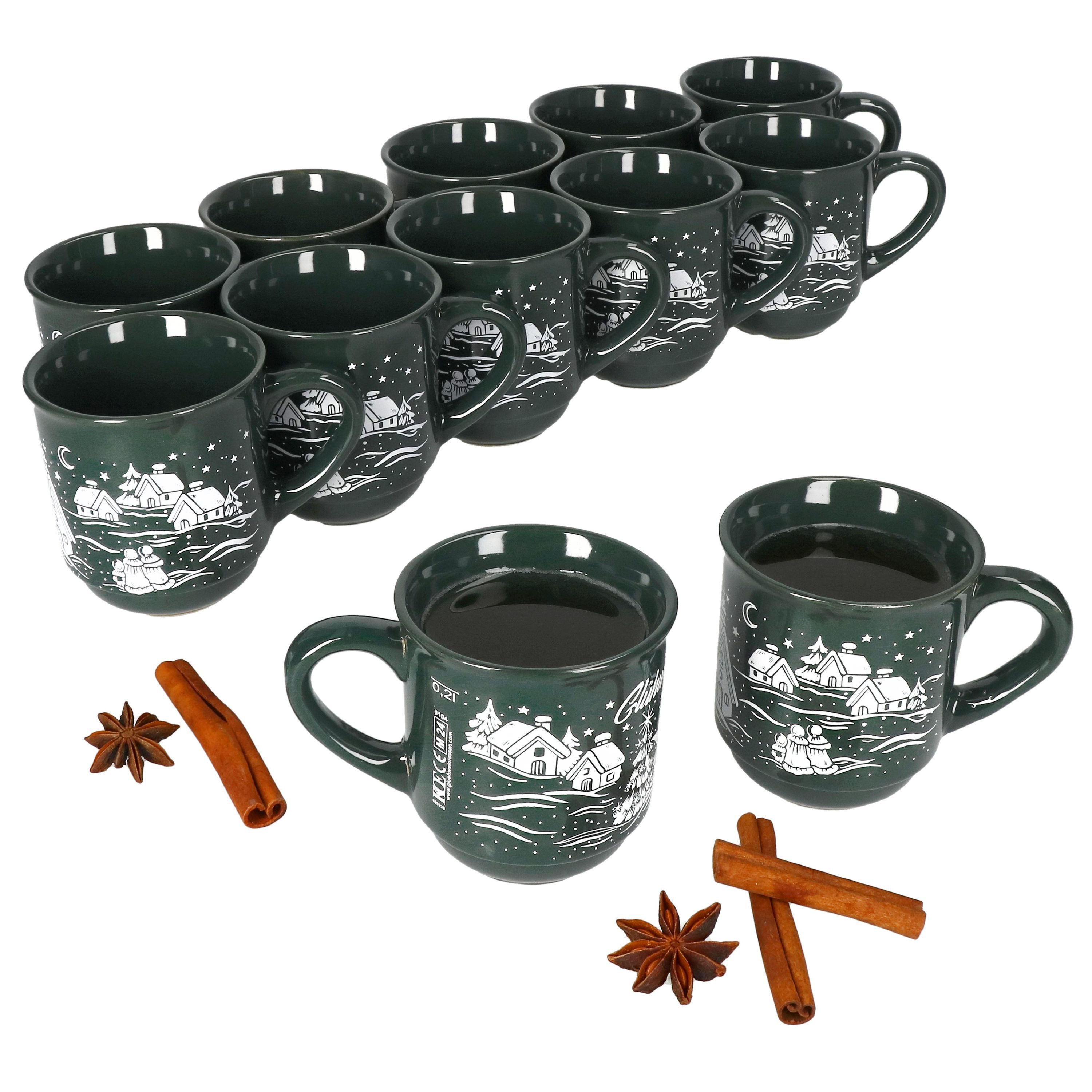 MamboCat Tasse 12x Кухоль глінтвейну 0,2L grün Weihnachtslandschaft Glühweintassen, Keramik, Weihnachtsgeschirr, Weihnachten, geeicht, Weihnachtsmarkt