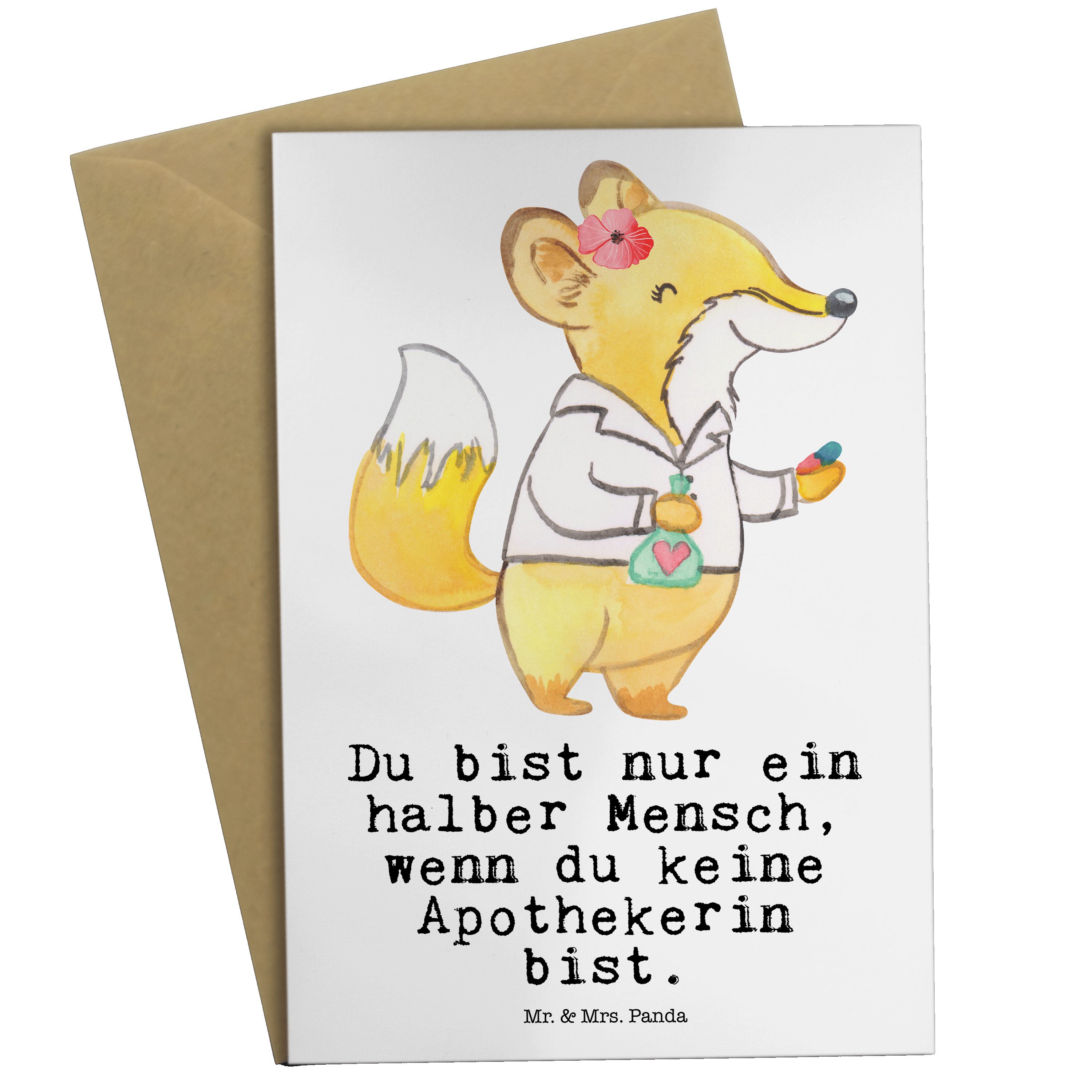 Mr. & Mrs. Panda Grußkarte Apothekerin mit Herz - Weiß - Geschenk, Rente, krank, Kollege, Schenk