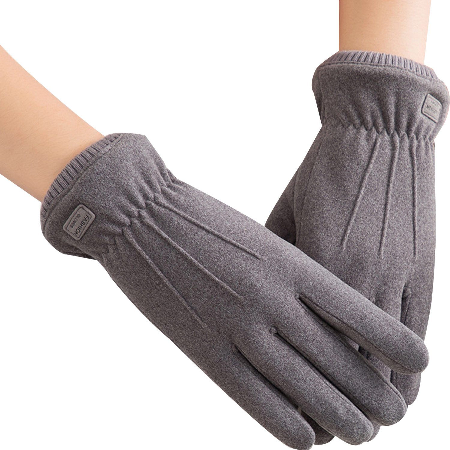 MAGICSHE Fleecehandschuhe Damen Touchscreen Handschuhe Winter Warm Grau