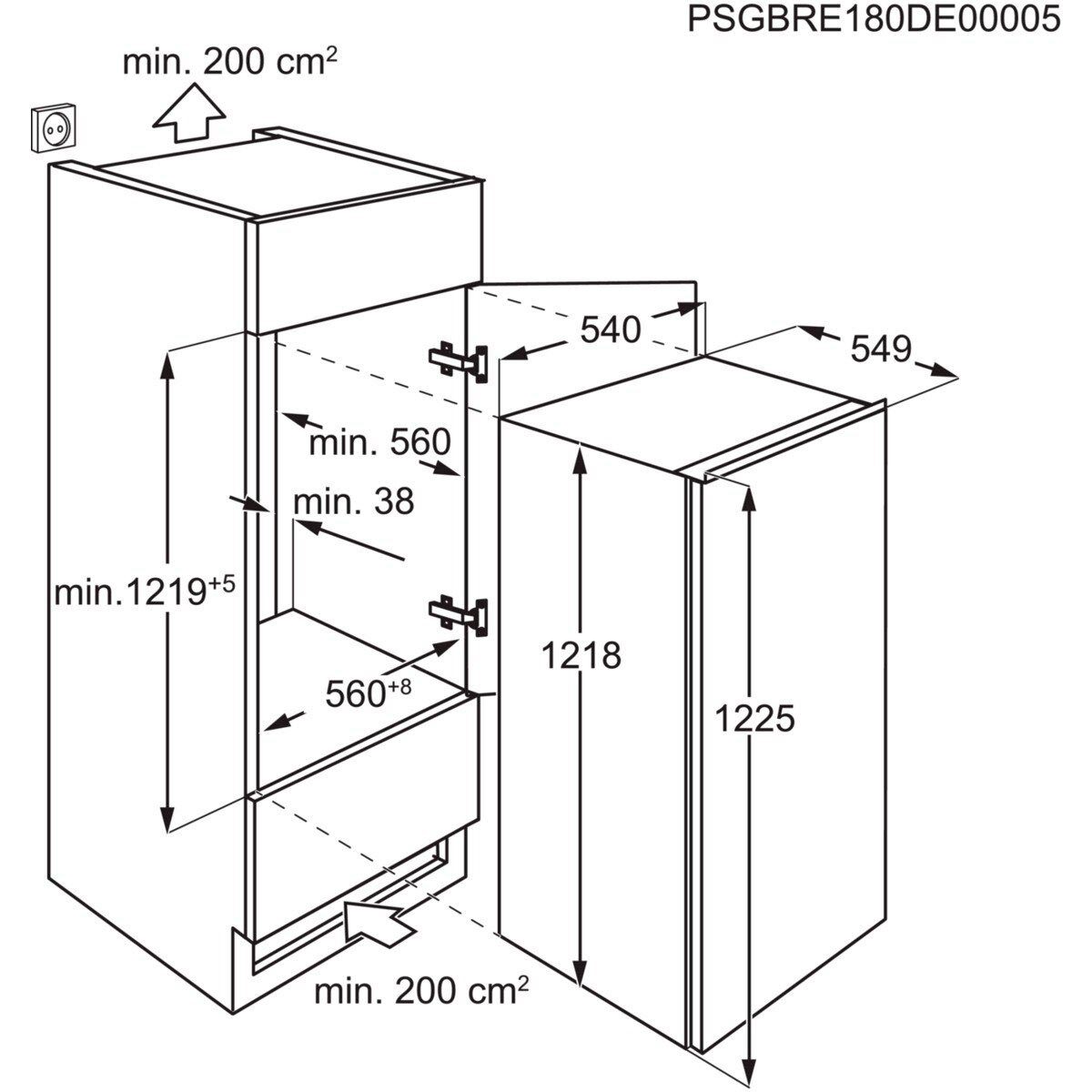 AEG Einbaukühlschrank hoch, 121,8 cm cm breit SFE712FAAS, 54,8