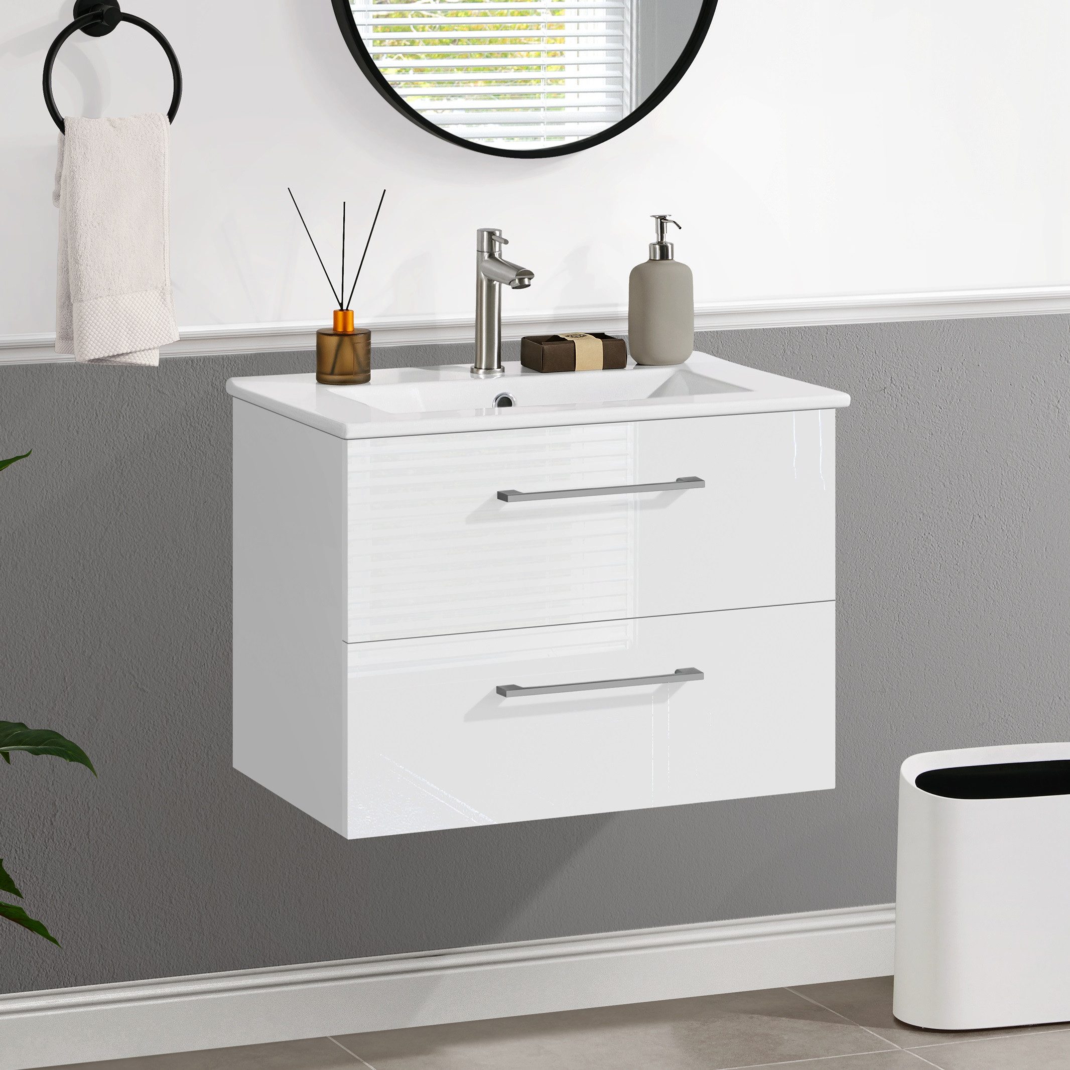 Yaheetech Waschtisch Unterschrank mit Waschbecken und Schubladen, Hängender günstig online kaufen