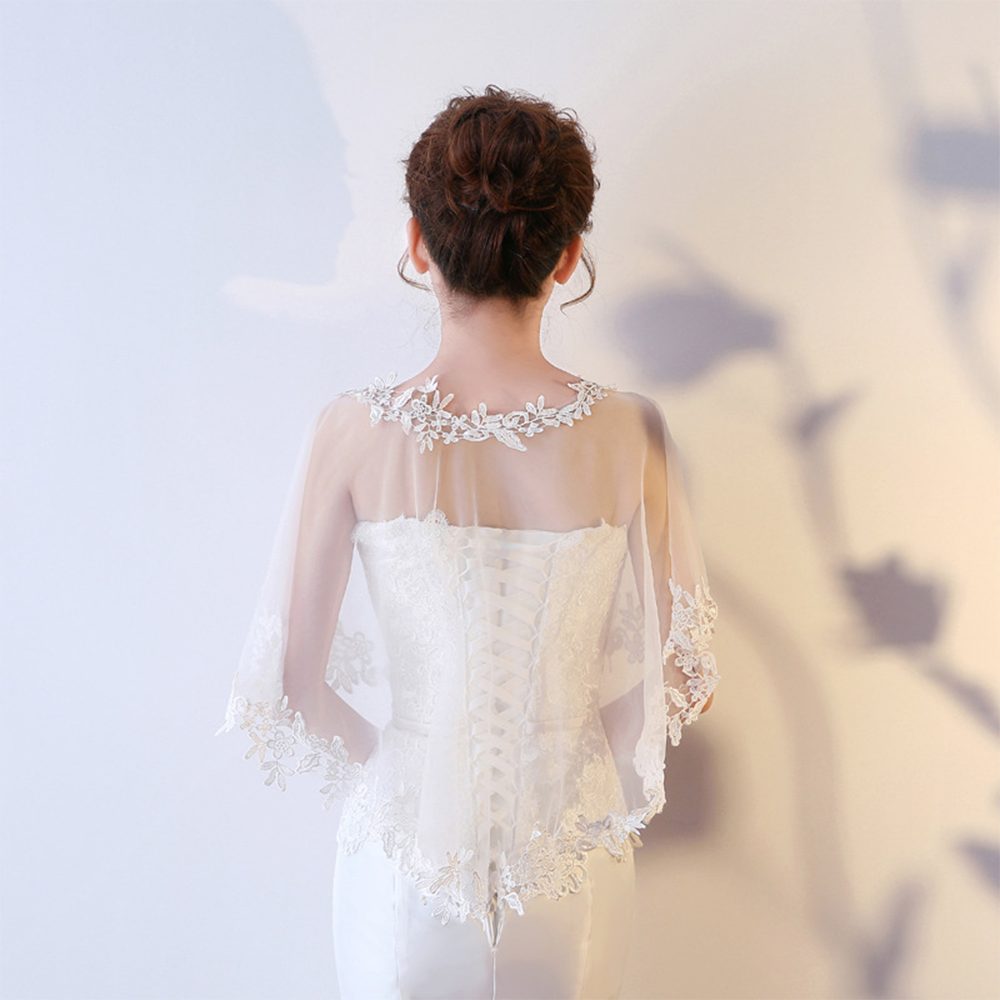 Zaewry Bolero Spitzen-Stola für Damen, transparenter Schal,Hochzeits-Cape elegante Schulterbedeckung für Hochzeit und Brautmode,Halblange Ärmel
