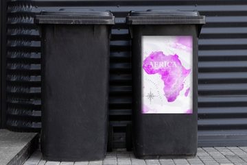 MuchoWow Wandsticker Weltkarte - Rosa - Afrika (1 St), Mülleimer-aufkleber, Mülltonne, Sticker, Container, Abfalbehälter