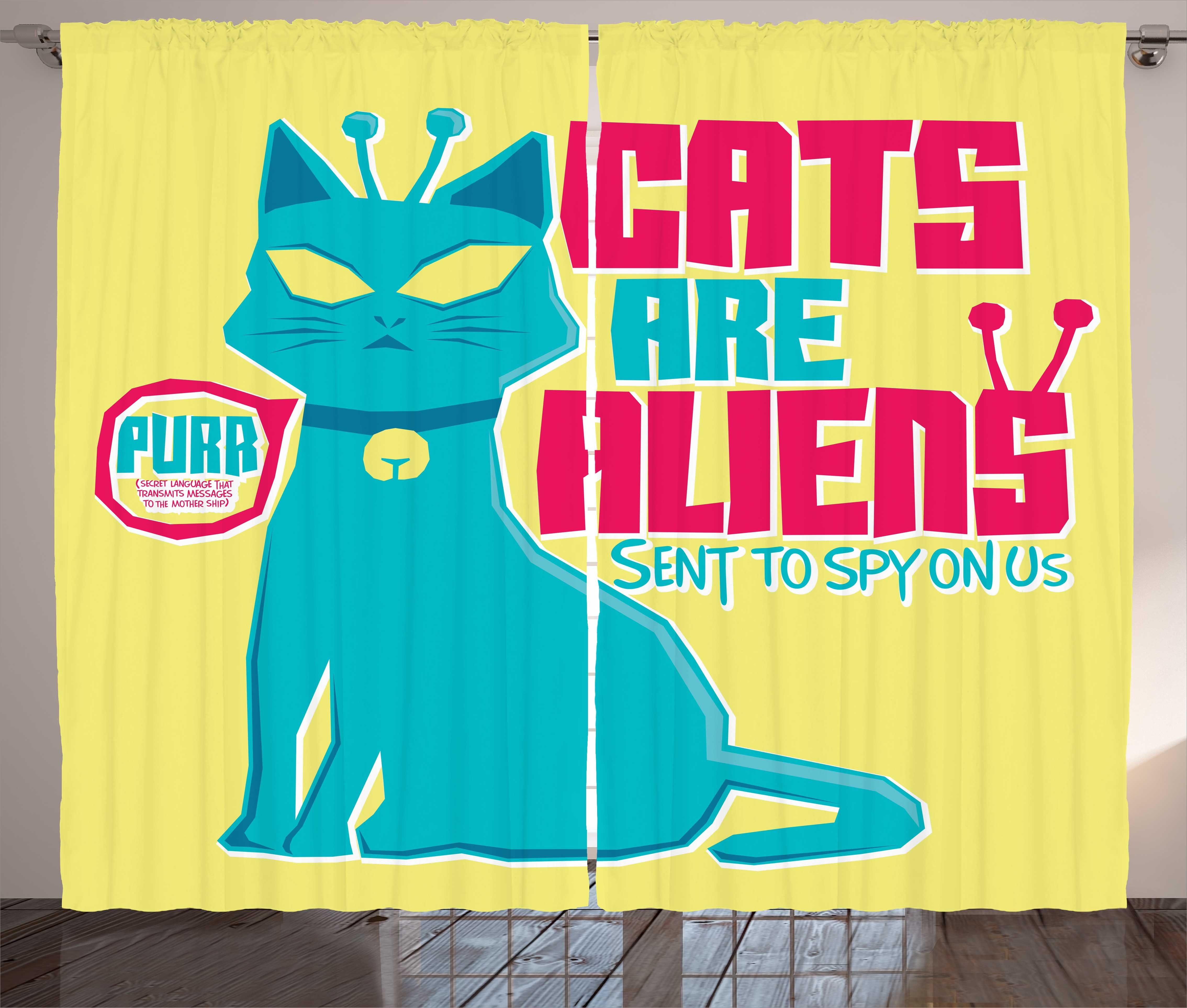 Cartoons Gardine Katzen sind Abakuhaus, Schlaufen Alien Humorvoll Schlafzimmer Haken, Kräuselband mit Vorhang und