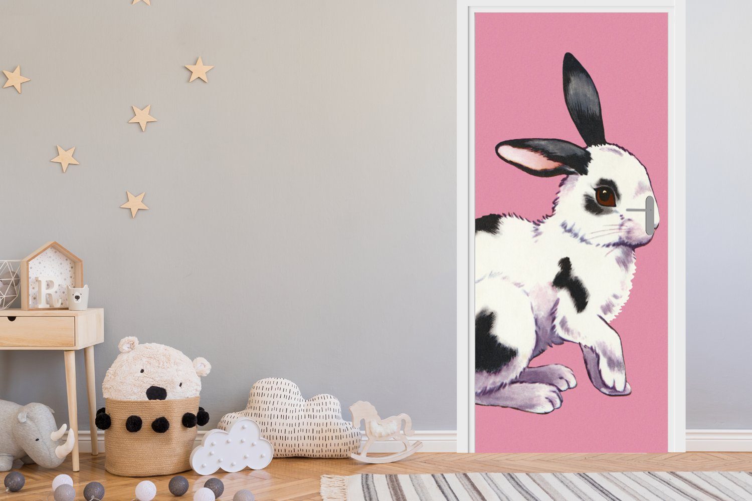 MuchoWow Türtapete Kaninchen mit rosa cm Türaufkleber, St), bedruckt, Fototapete Hintergrund, Matt, 75x205 (1 für Tür