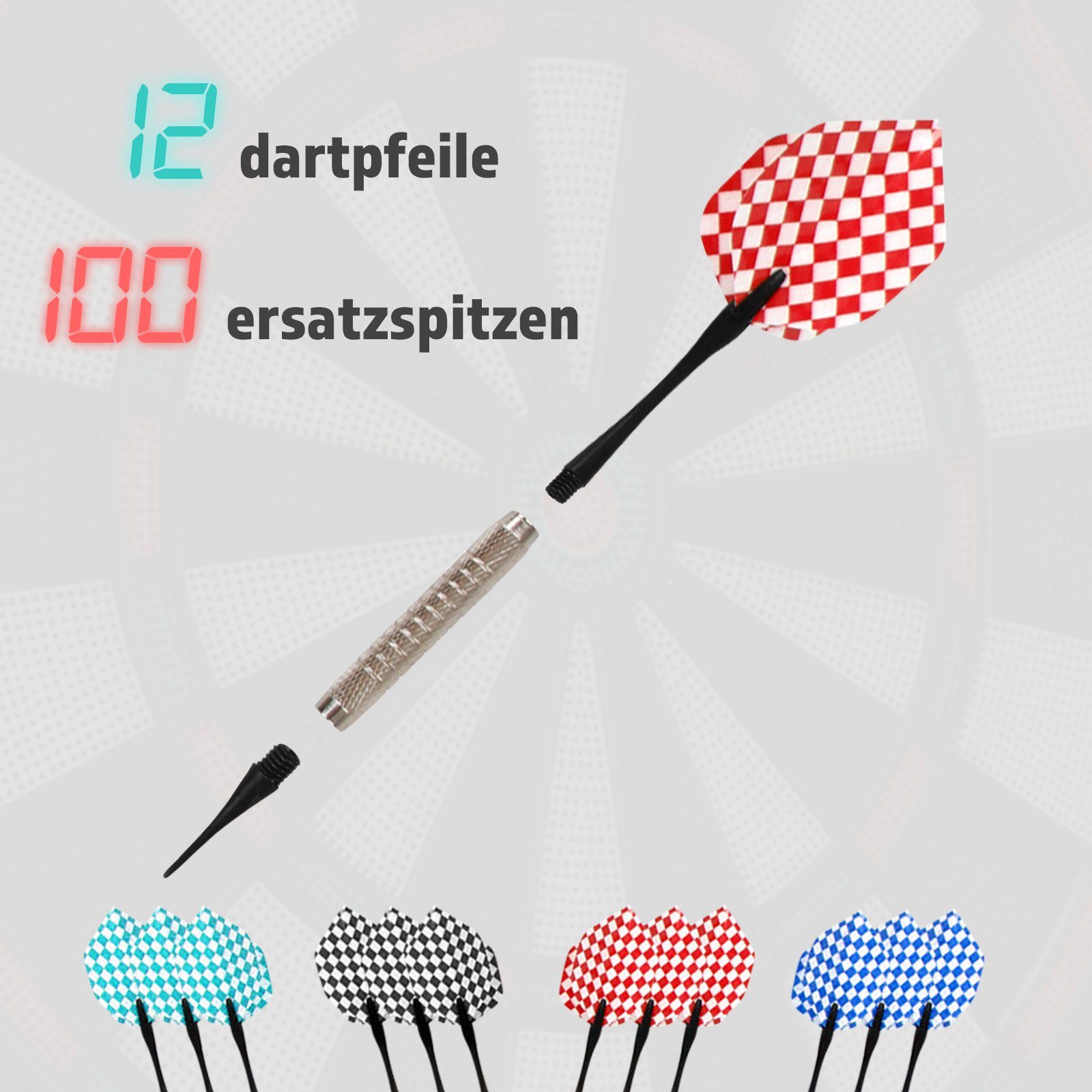 Soft Dart-Scheibe 12 Profi Modell-quadratischeForm/ohneTüren E-Dartboard Physionics Dartspiel Elektronisch Pfeile Dartscheibe