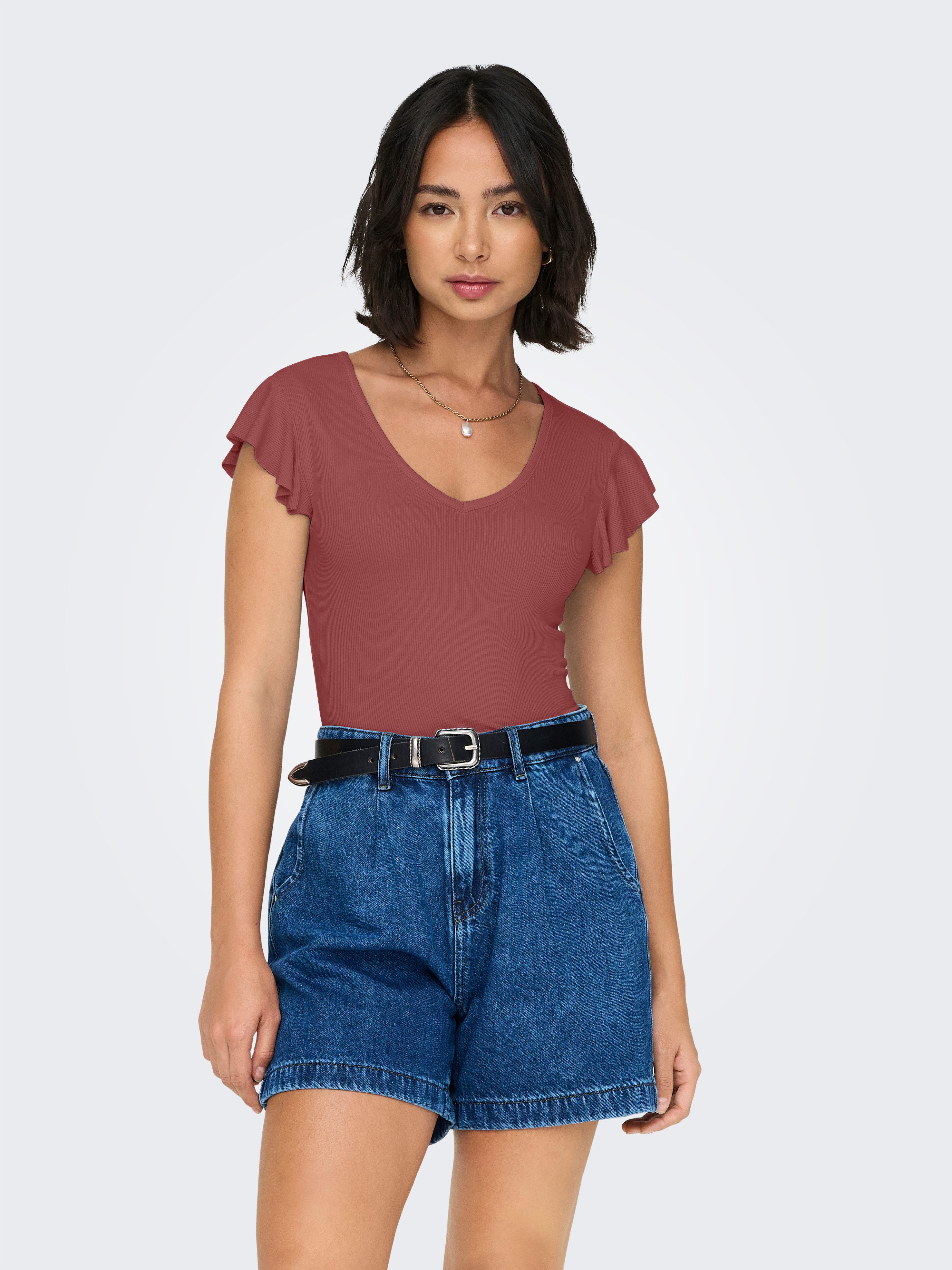 ONLY V-Shirt ONLBELIA – V-Ausschnitt für femininen Sommerkomfort Viskosemischung, regular fit, Rundhals