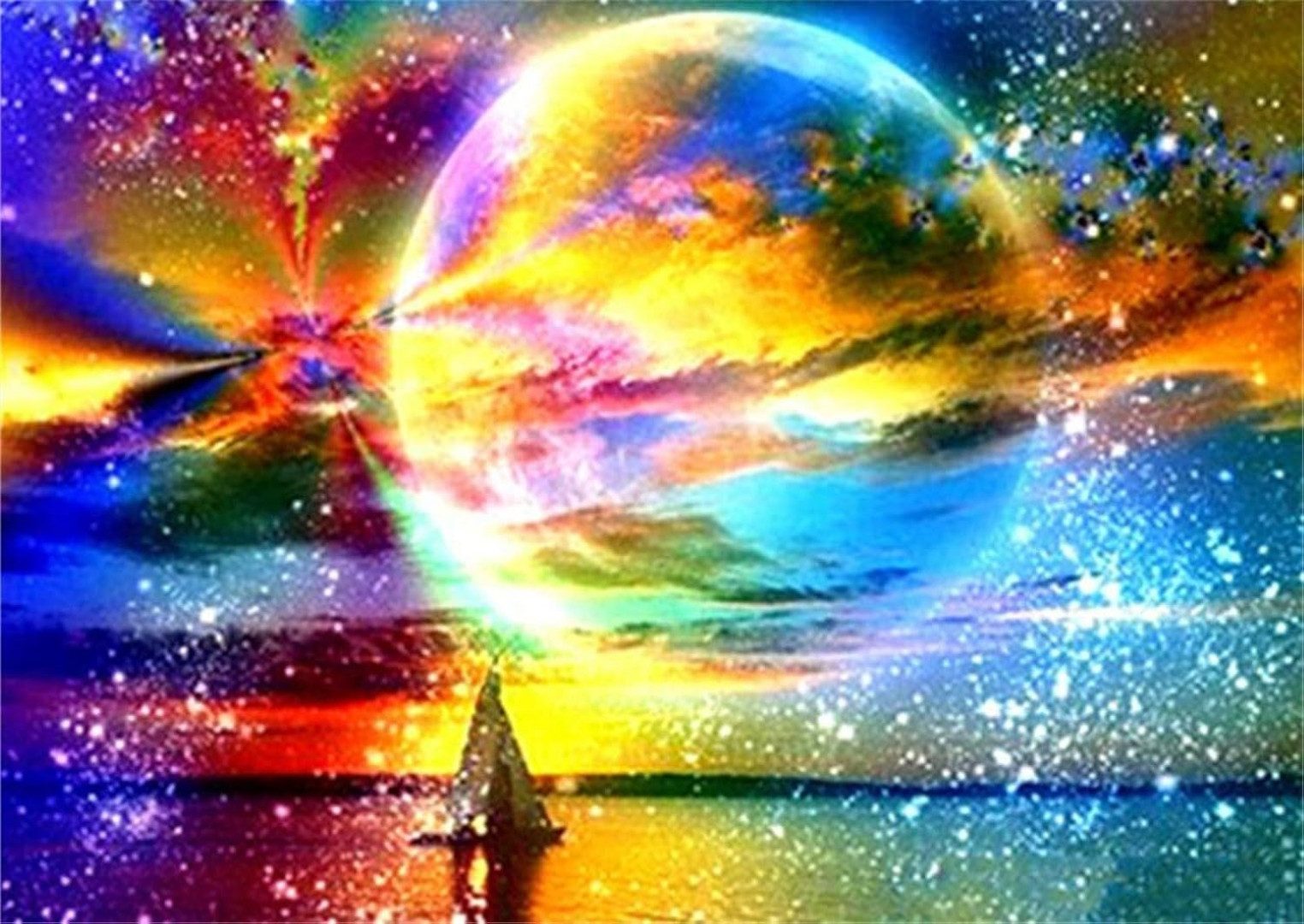 LA CUTE Malen nach Zahlen Diamond Painting Schimmernder Mond: Kreatives Malen, 30x40cm (5d Diamond Bastelset Kreativ Set, 5D Diamond Painting Kit, inklusive Leinwand und Strassperlen), Kreatives Hobby, entspannend, fördert Kreativität und Geduld.