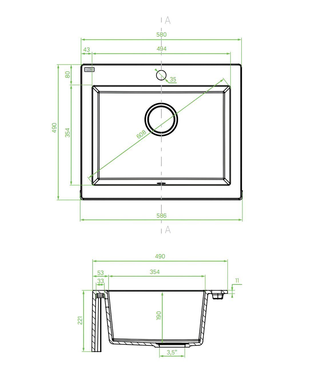 GRATIS Granitspüle, Saving Space Rechteckig, Einzelbecken cm, 49/58 Beige, Siphon KOLMAN Küchenspüle Komodo
