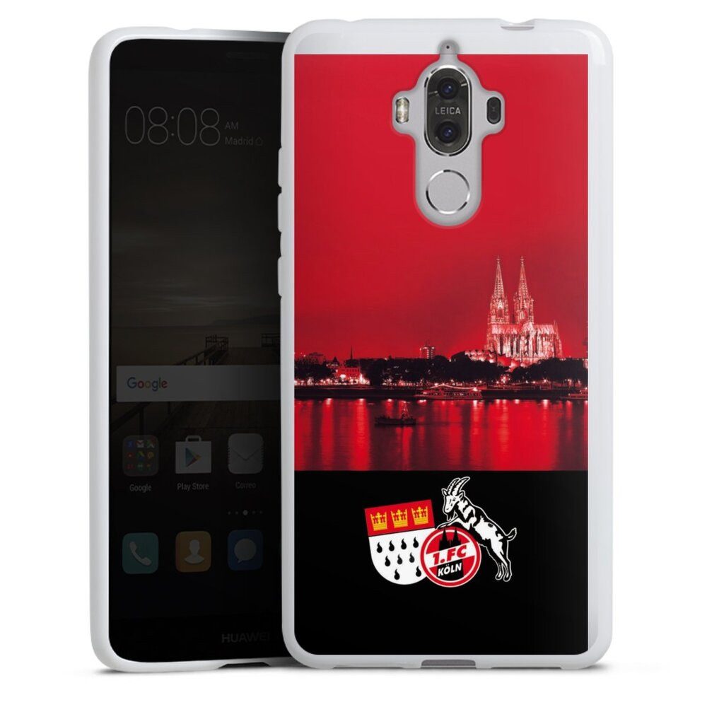 DeinDesign Handyhülle Skyline 1. FC Köln Offizielles Lizenzprodukt Skyline Köln Rot, Huawei Mate 9 Silikon Hülle Bumper Case Handy Schutzhülle