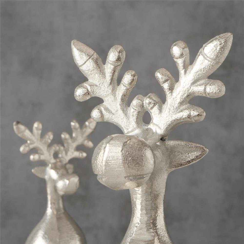 BOLTZE Weihnachtsfigur Hirsch Tarnow Silber sitzend 2er Set, Dekofigur Weihnachtsdekoration Landhaus Design