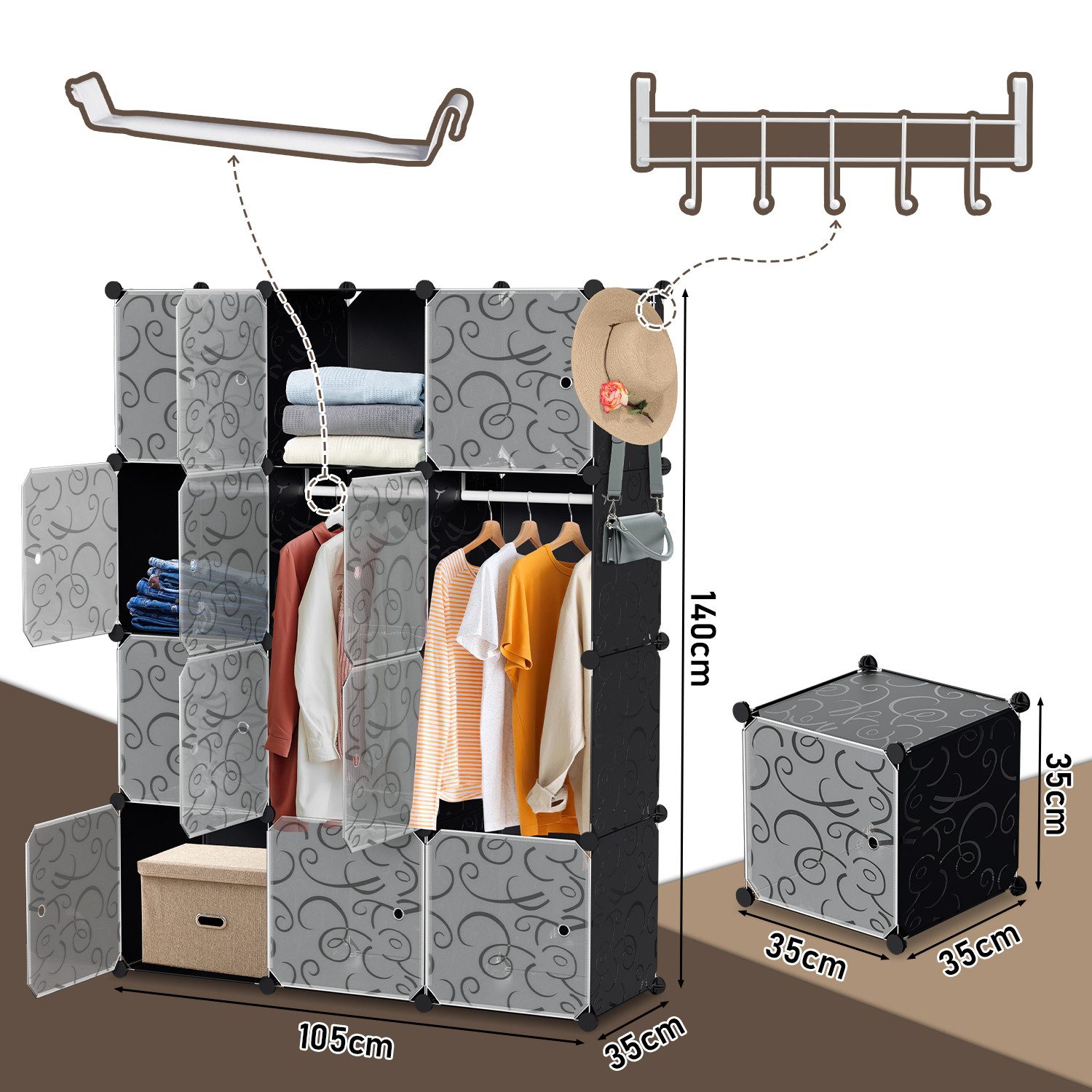 Clanmacy Kleiderschrank Kleiderschrank DIY Kombischrank, 12 günstig online kaufen