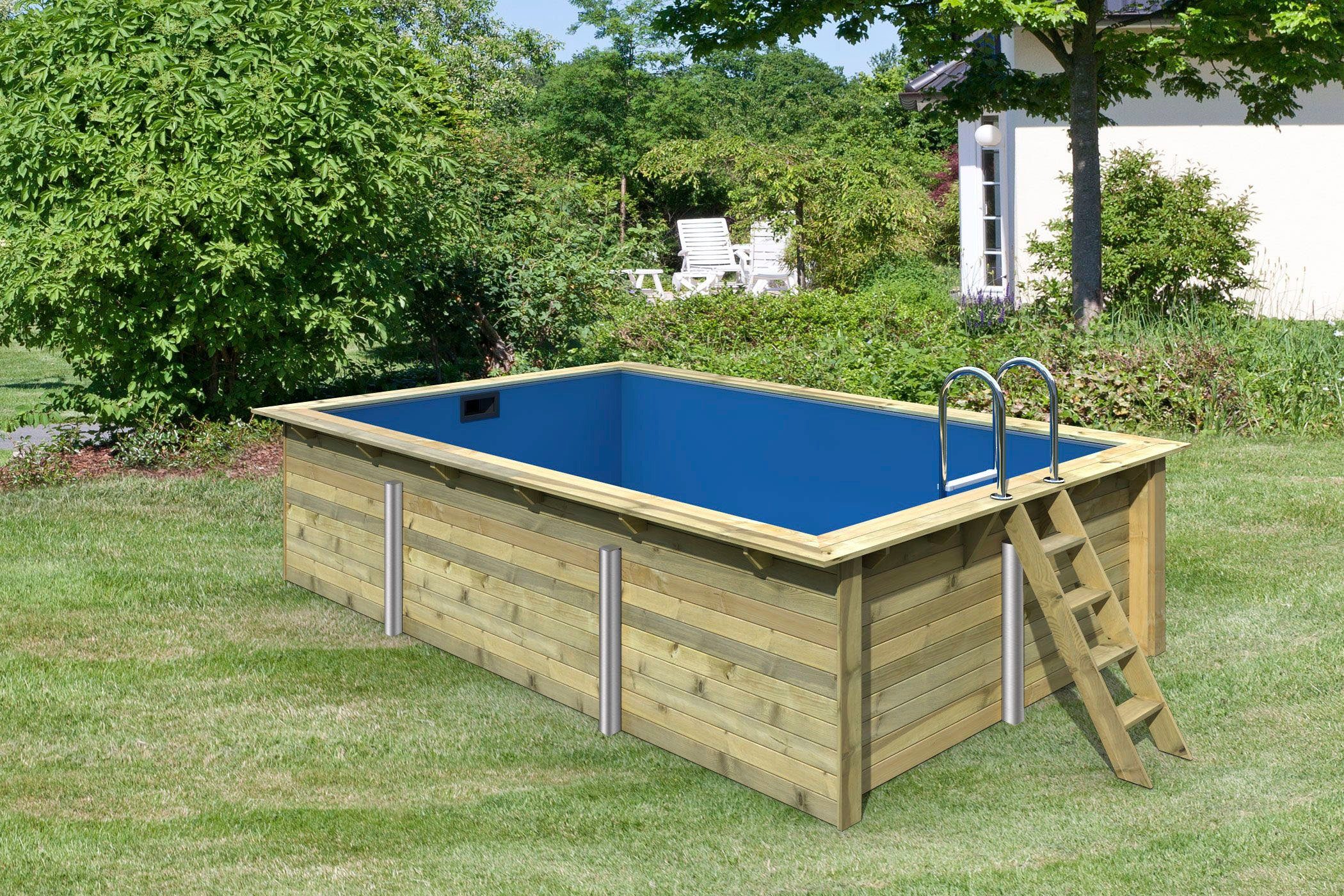Karibu Rechteckpool Malta BxLxH: 353x530x124 cm (Set, 5-tlg), 44 mm starke kesseldruckimprägnierte Holzbohlen aus Fichtenholz