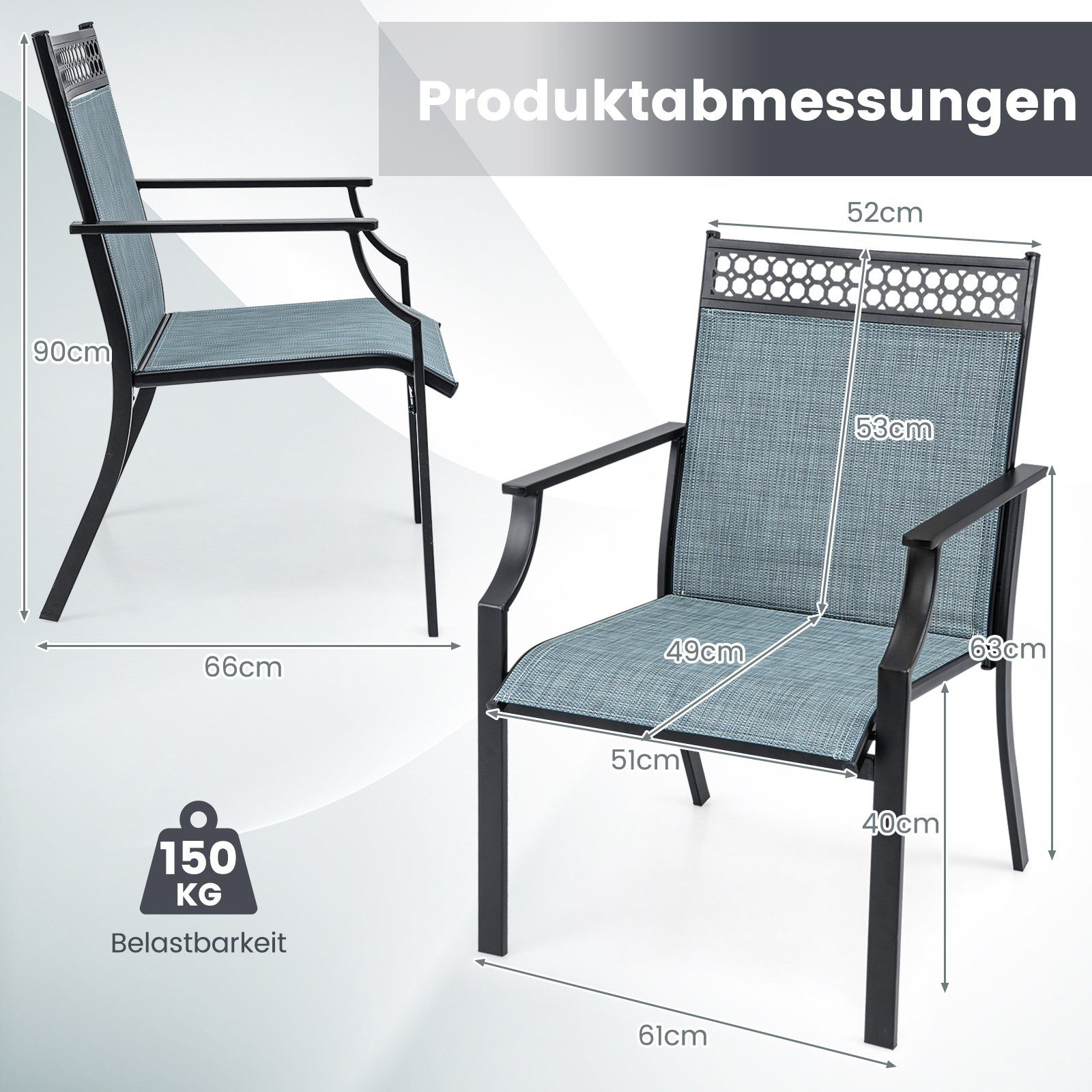 COSTWAY Gartenstuhl Balkonstühle (2 St), Metall, 51x49cm Sitzfläche, bis 150kg belastbar
