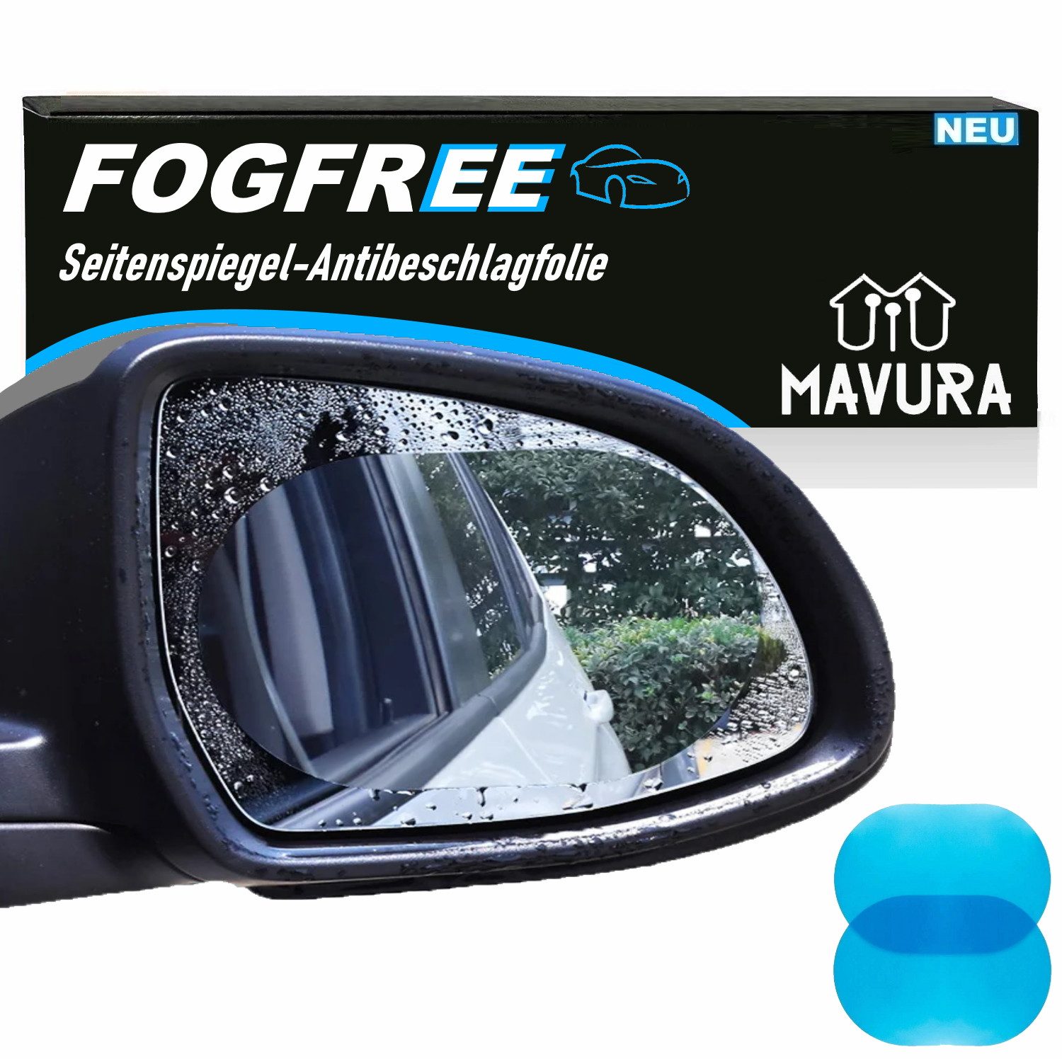 Fensterfolie FOGFREE Nano Seitenspiegel-Antibeschlagfolie klare Sicht Anti Beschlag, MAVURA, Auto Rückspiegel Spiegel Folie Anti Nebel Blendfreie Schutzfolie (2er)