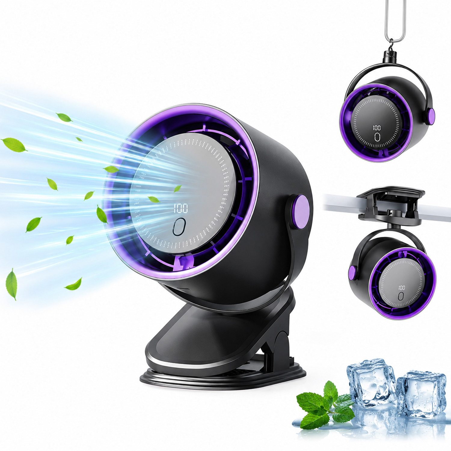 MOPUEA Tischturmventilator 4-in-1 Tischventilator Clip & Wand USB 1200mAh 100 Gänge Mobiles