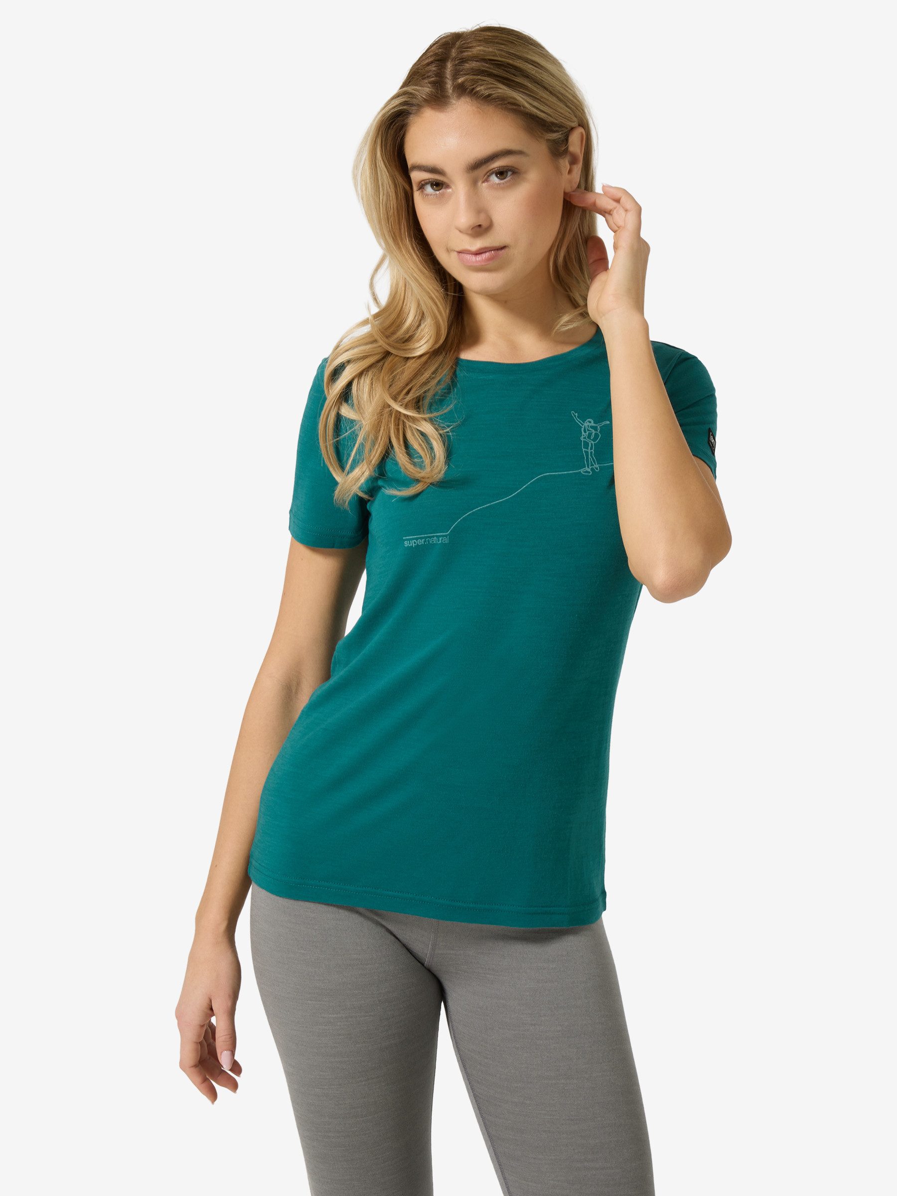 SUPER.NATURAL Print-Shirt Merino T-Shirt W GIPFELGLÜCK TEE wärmender Merino-Materialmix