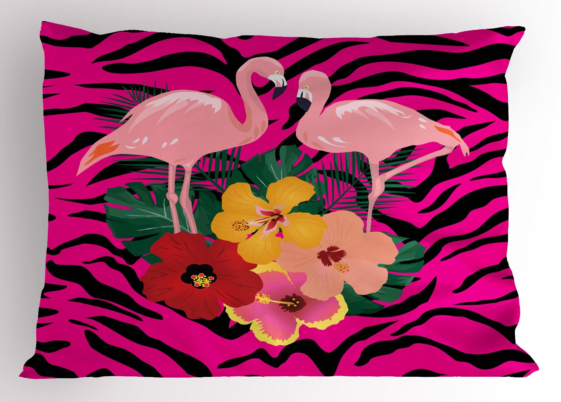 Kissenbezug, rosa Dekorativer Standard (1 Exotische Zebra Abakuhaus Gedruckter Flamingo Stück), Size Boho King Kissenbezüge