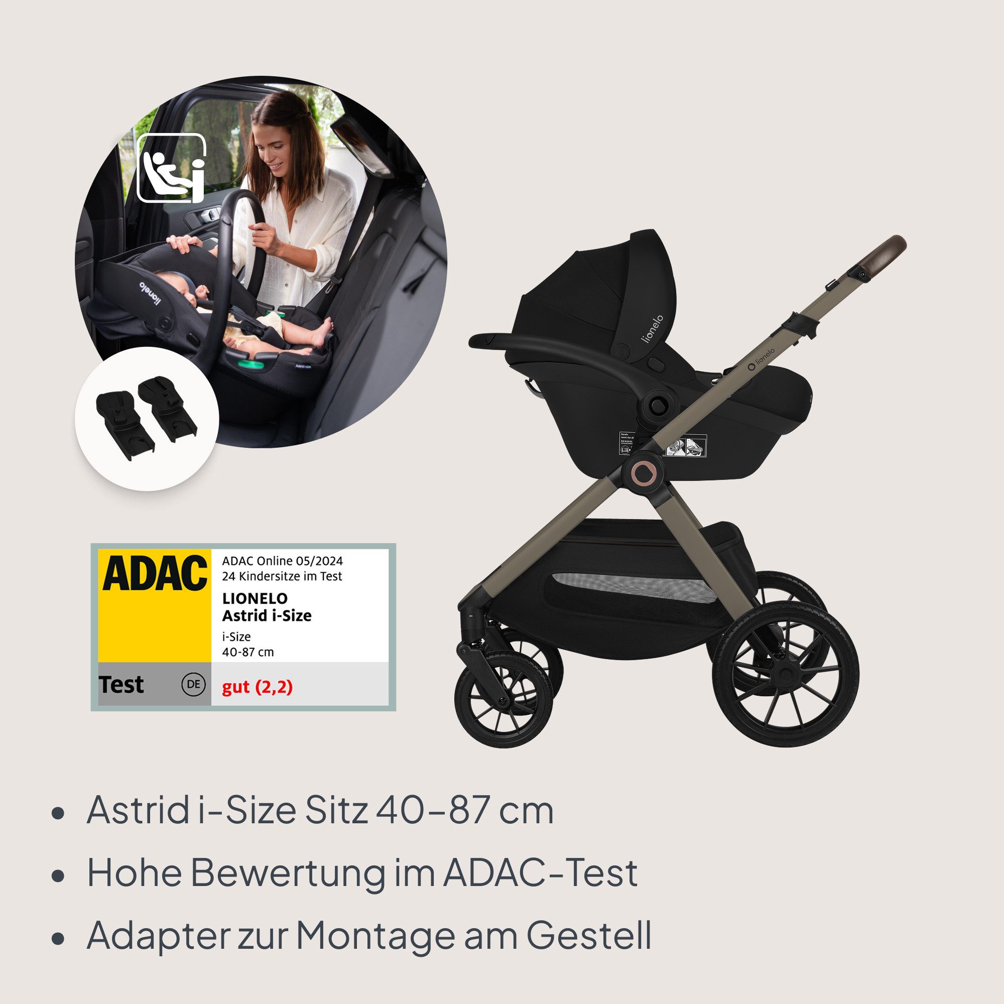 lionelo Kombi-Kinderwagen LAYLA 3IN1, (Set), 3D-Panoramabelüftung/ XXL-Sitz/ komfortable Federung – Bild 4 von 5