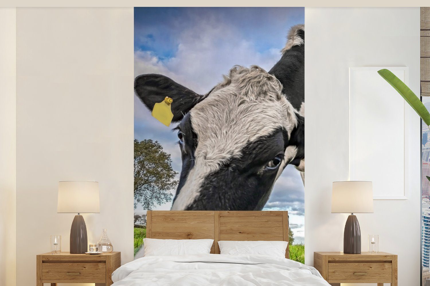MuchoWow Fototapete Kuh - Gras - Bauernhof - Natur, Matt, bedruckt, (2 St), Vliestapete für Wohnzimmer Schlafzimmer Küche, Fototapete | Fototapeten